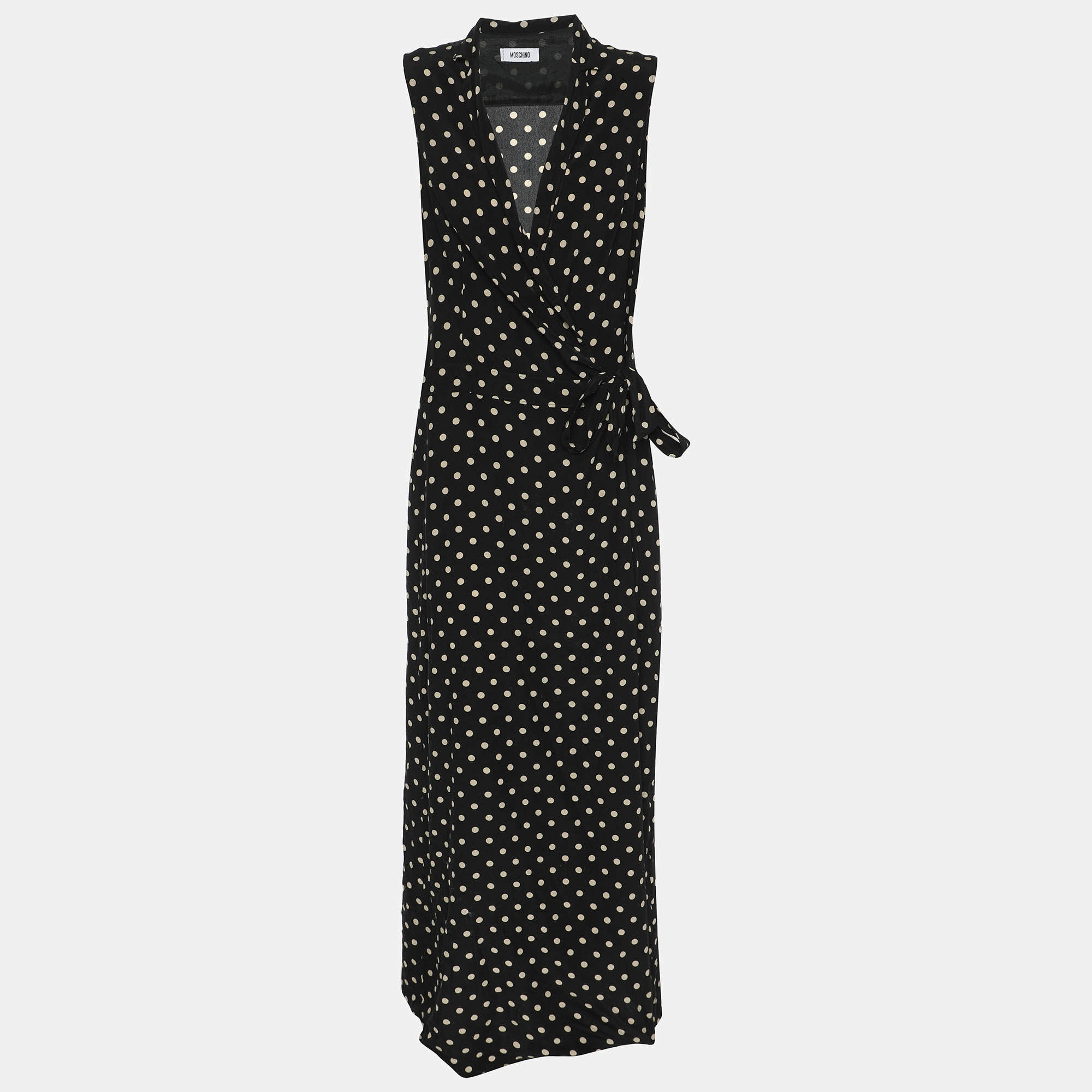Pre Owned Moschino Black/Cream Polka Dot Print Silk Dress L