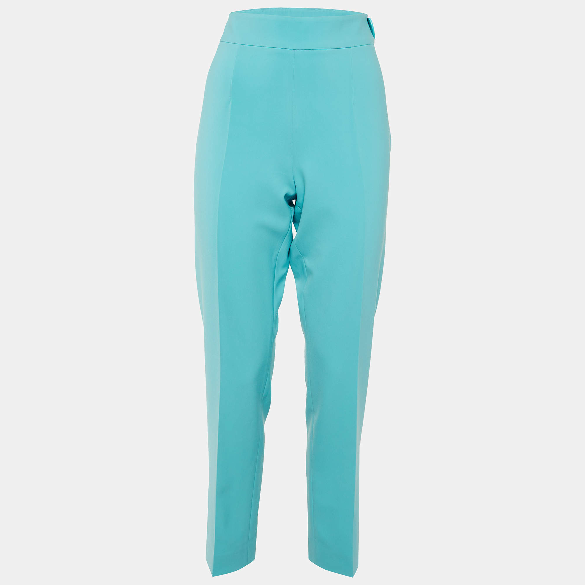 Pre Owned Moschino Couture Blue Crepe Straight Leg Trousers M