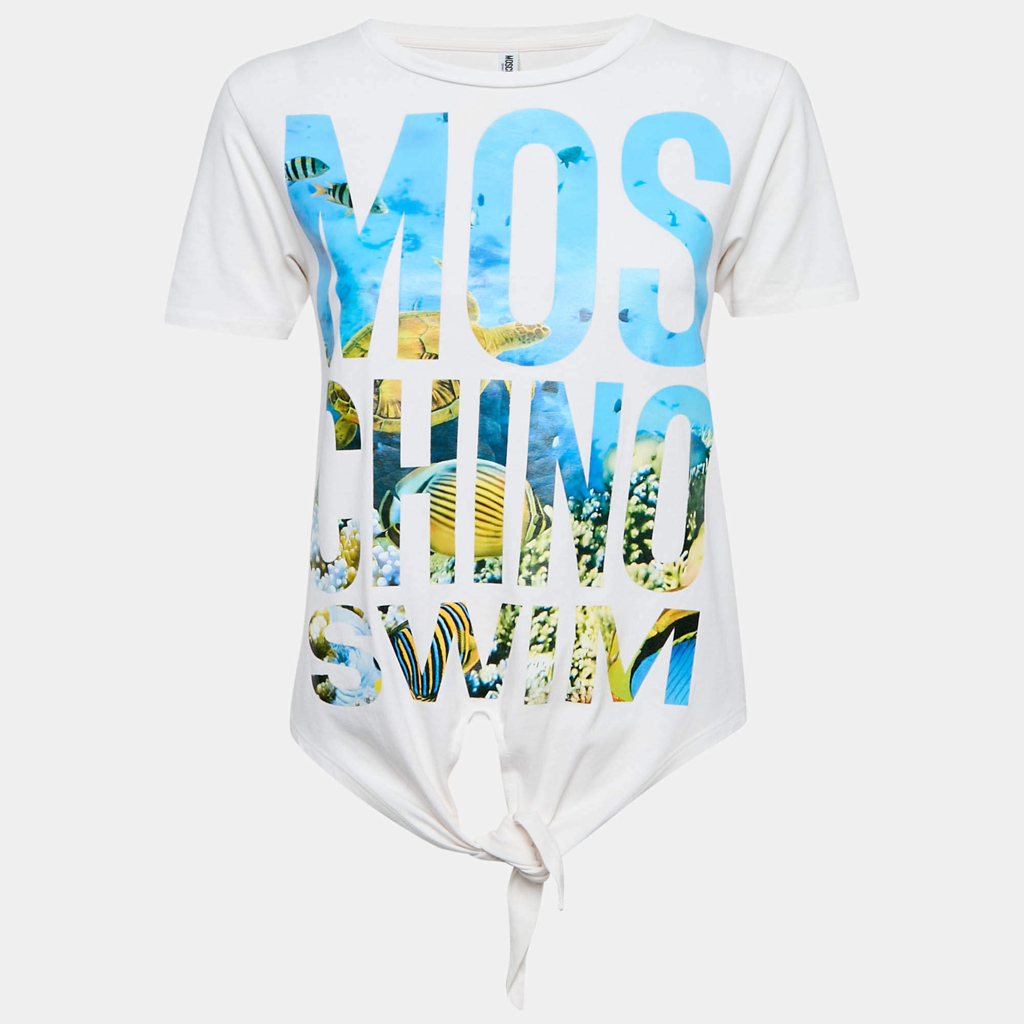 Moschino Swim White Printed Cotton Tie-Up Top XS