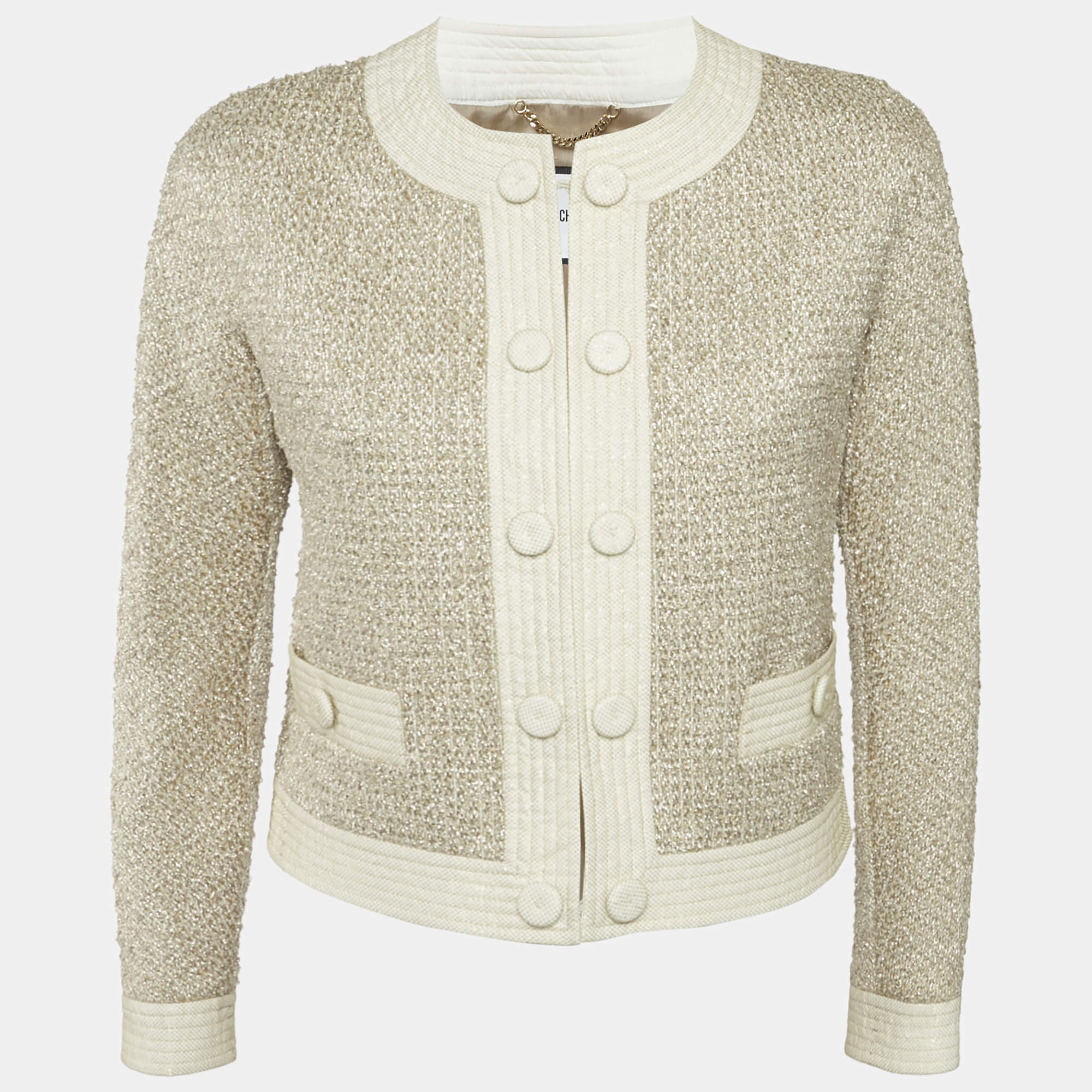 Moschino Beige Metallic Tweed Jacket M
