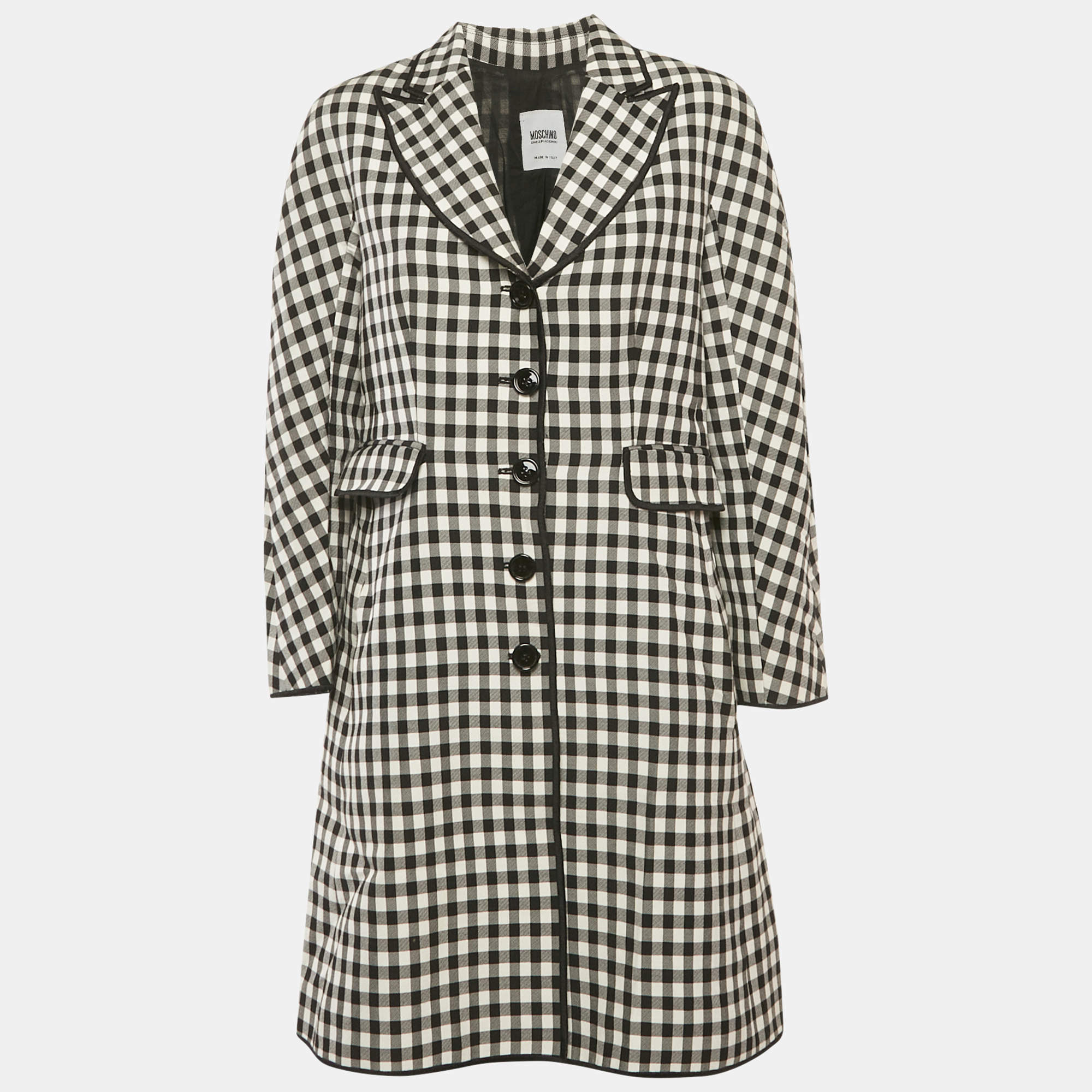 Pre Owned Moschino Cheap & Chic Monochrome Checkered Cotton Coat M