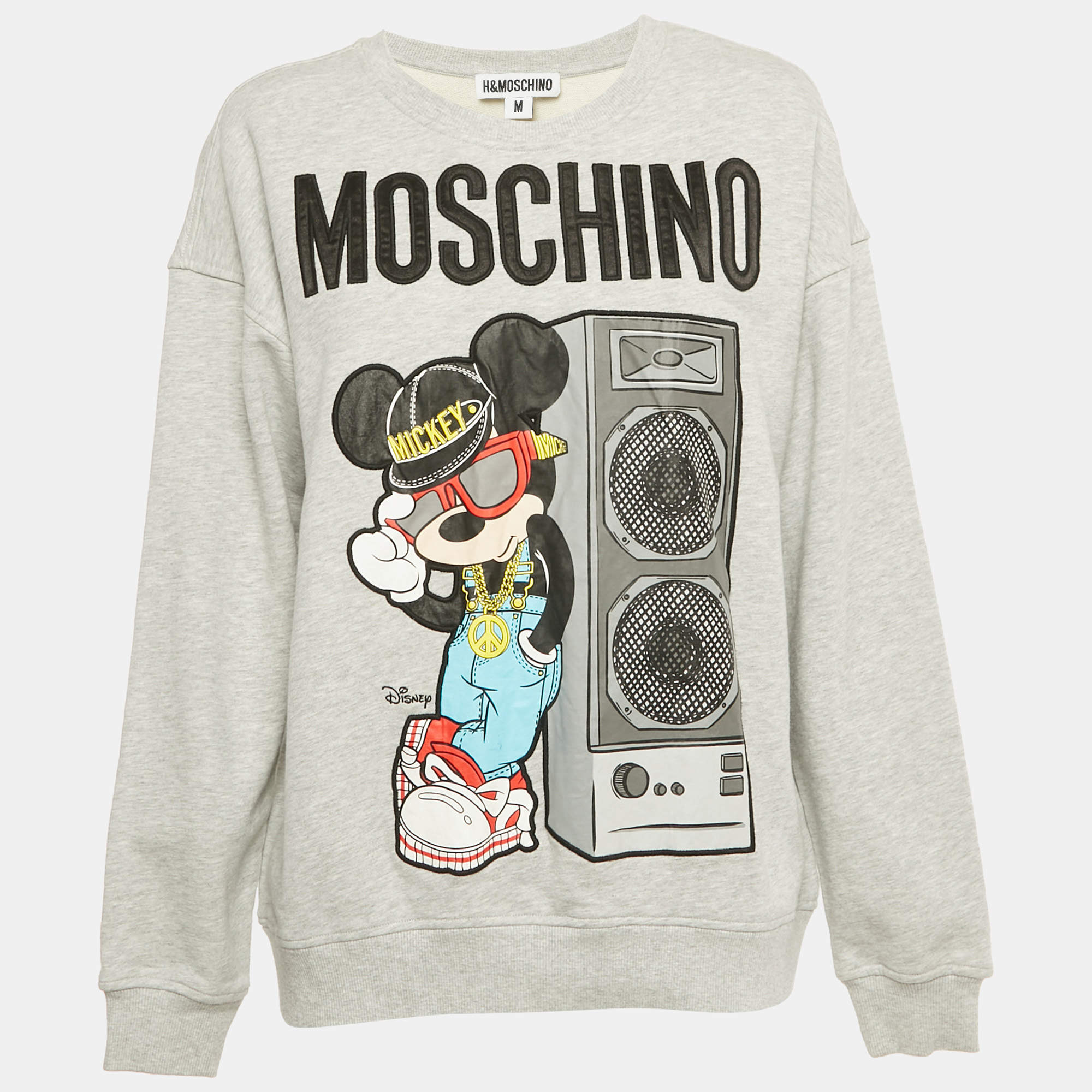 Pre Owned Moschino x H&M x Disney Grey Mickey Embroidered Cotton Sweatshirt M