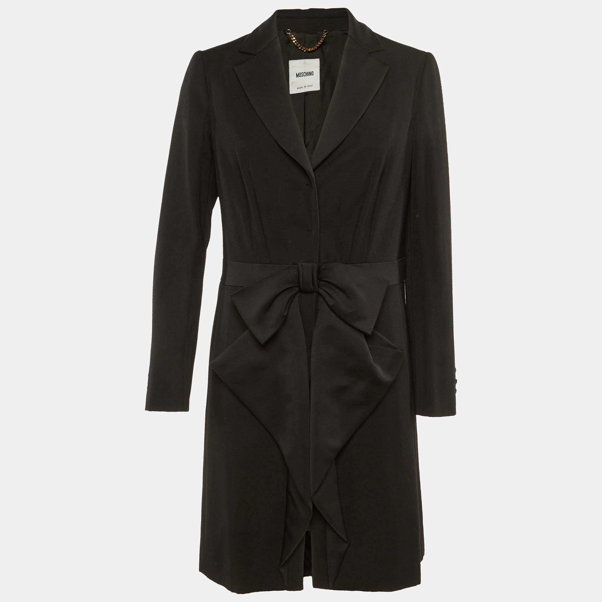 Pre Owned Moschino Black Wool Bow Detail Blazer Dress L