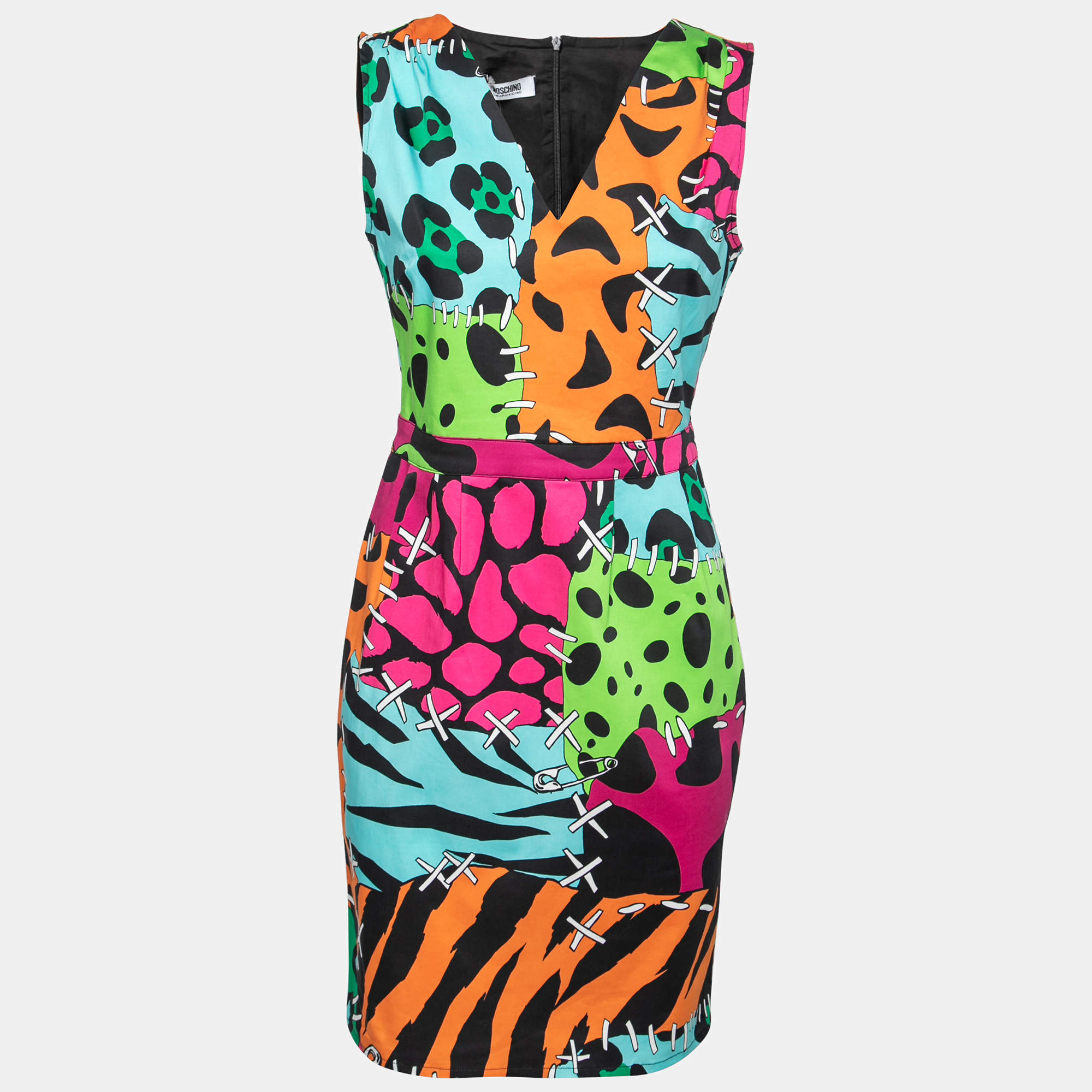 Pre Owned Moschino Cheap and Chic Multicolor Animal Print Cotton Poplin Dress M