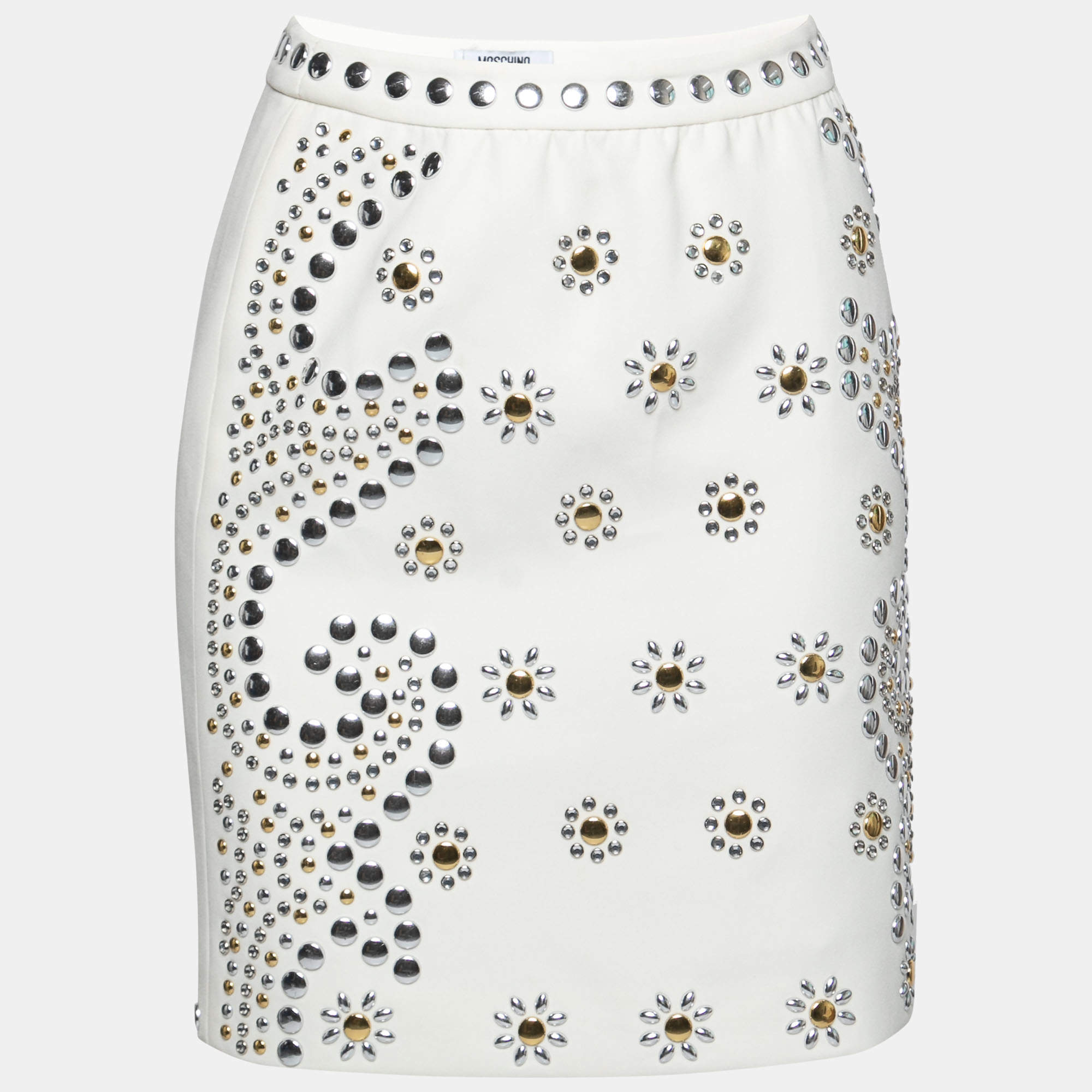 Moschino Cheap and Chic Cream Crepe Beaded Floral Pattern Skirt S 