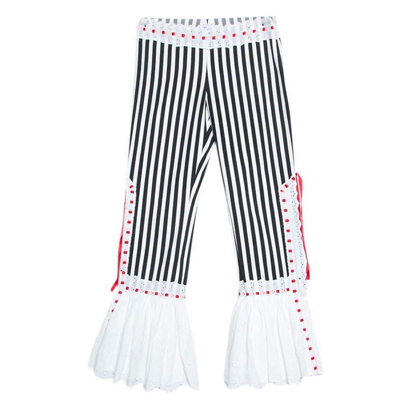 Moschino Black & White Striped Cotton Lace Detail Ruffled Capri Pants M