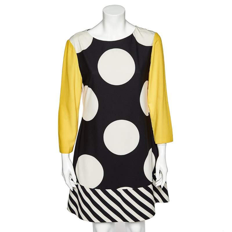 Boutique Moschino Multicolor Polka Dot Printed Crepe Paneled Shift Dress L