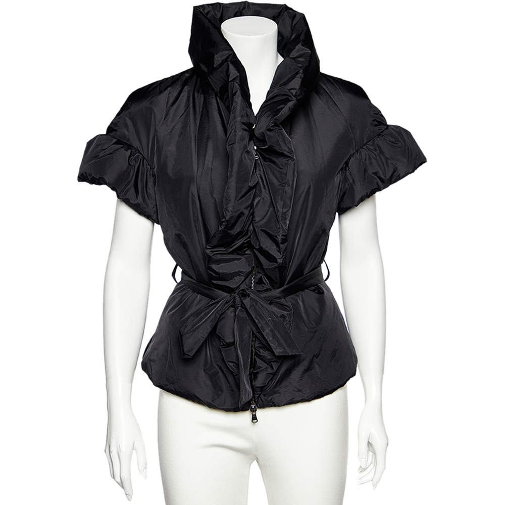 Pre Owned Moschino Cheap and Chic Black Synthetic Oversized Collar Detail Short Sleeve Jacket M