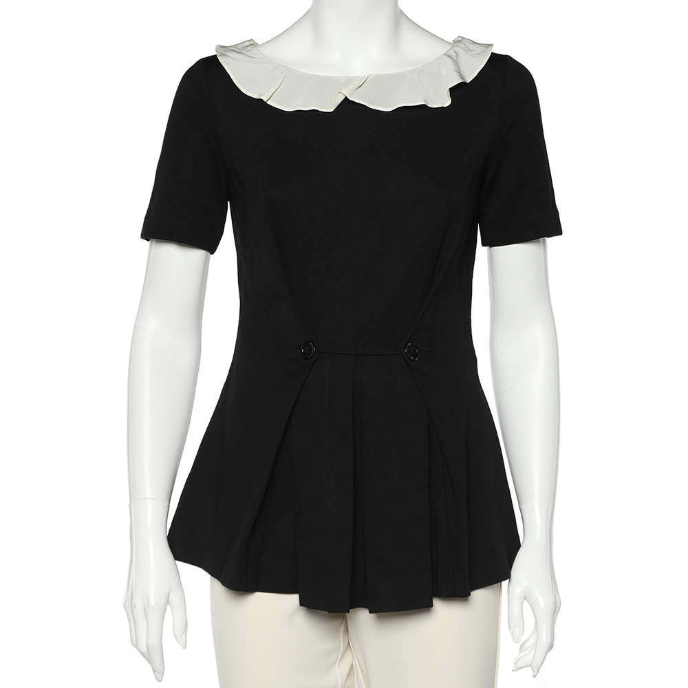 Pre Owned Moschino Black Modal Knit Contrast Neck Detail Top M