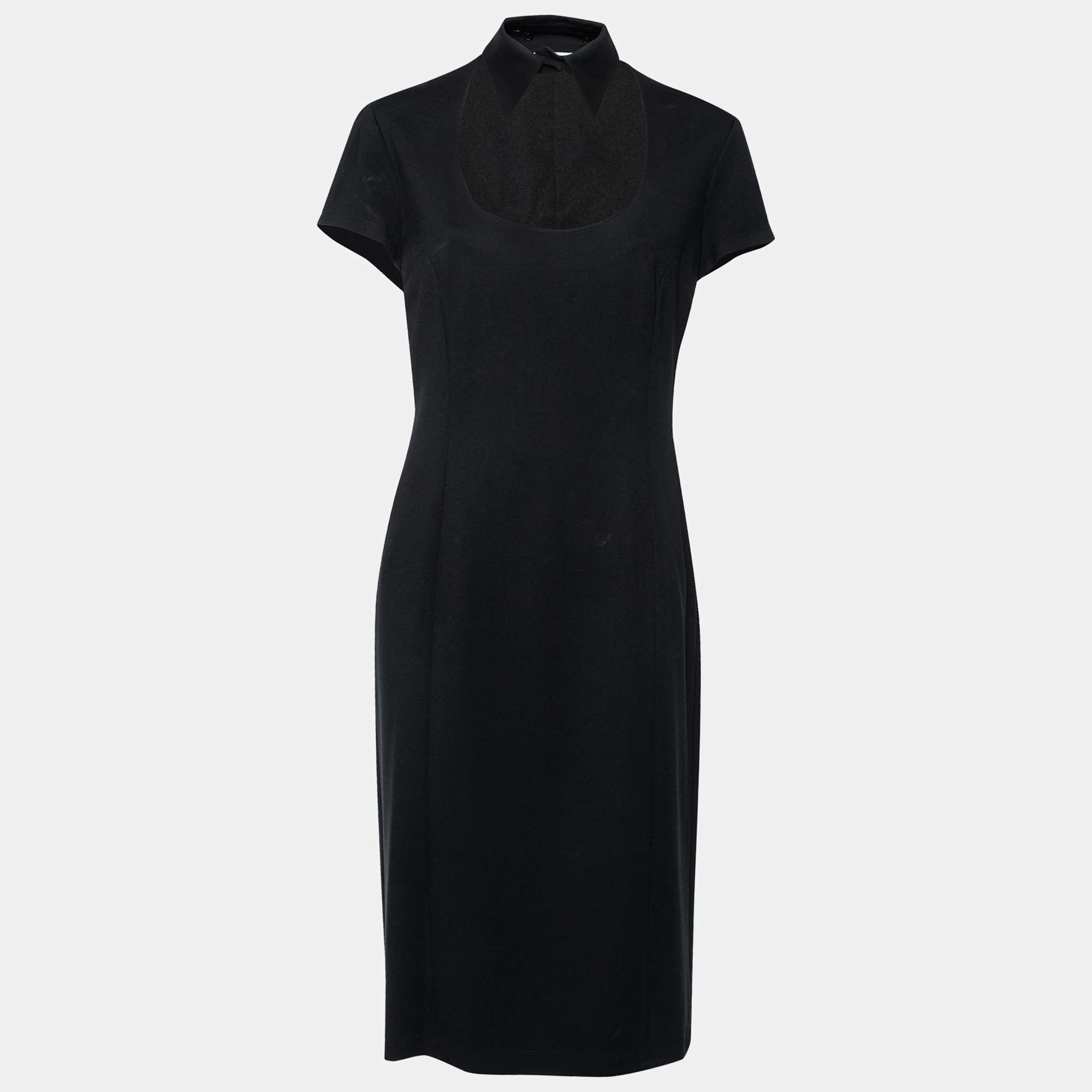 Pre Owned Moschino Black Knit Detachable Collar Midi Dress L