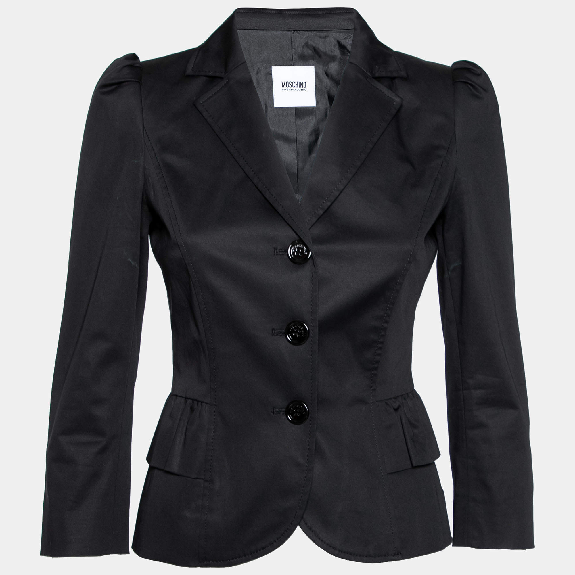 Pre Owned Moschino Black Cotton Ruffle Detailed Blazer S