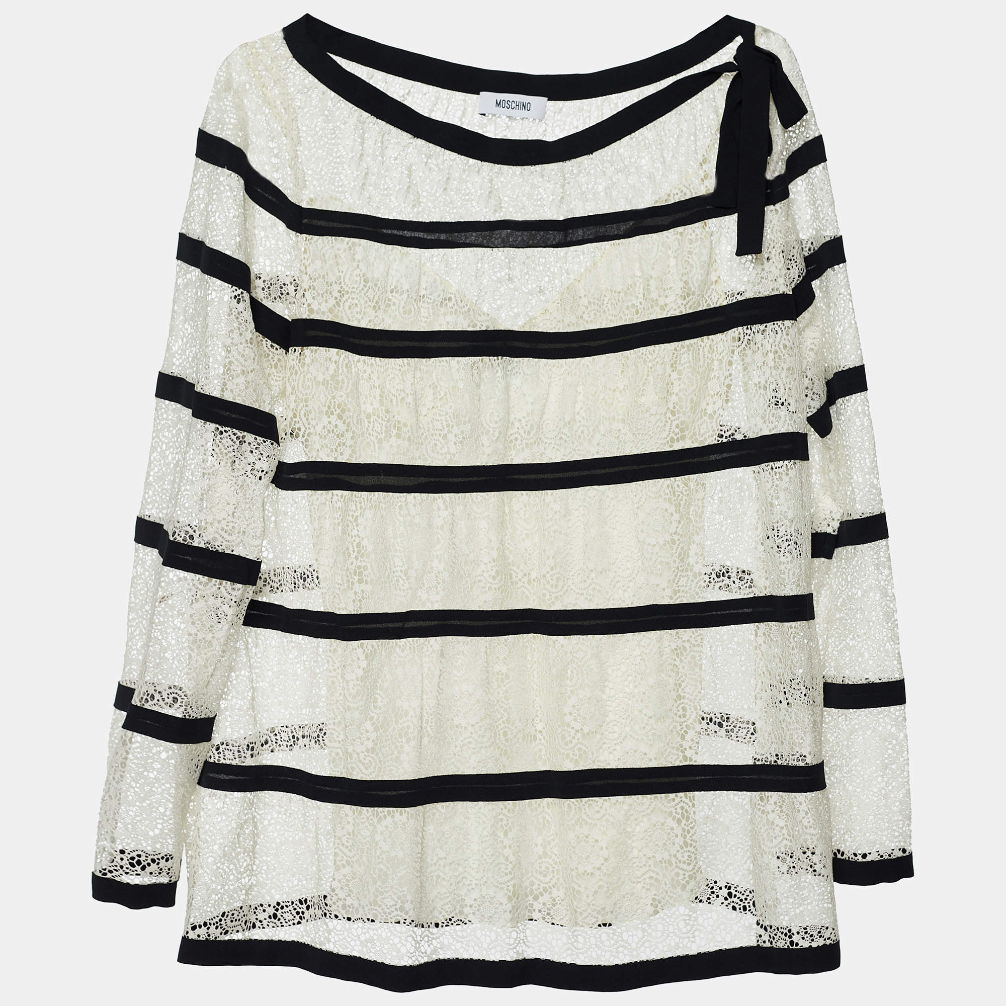 Pre Owned Moschino White/Black Lace Top L