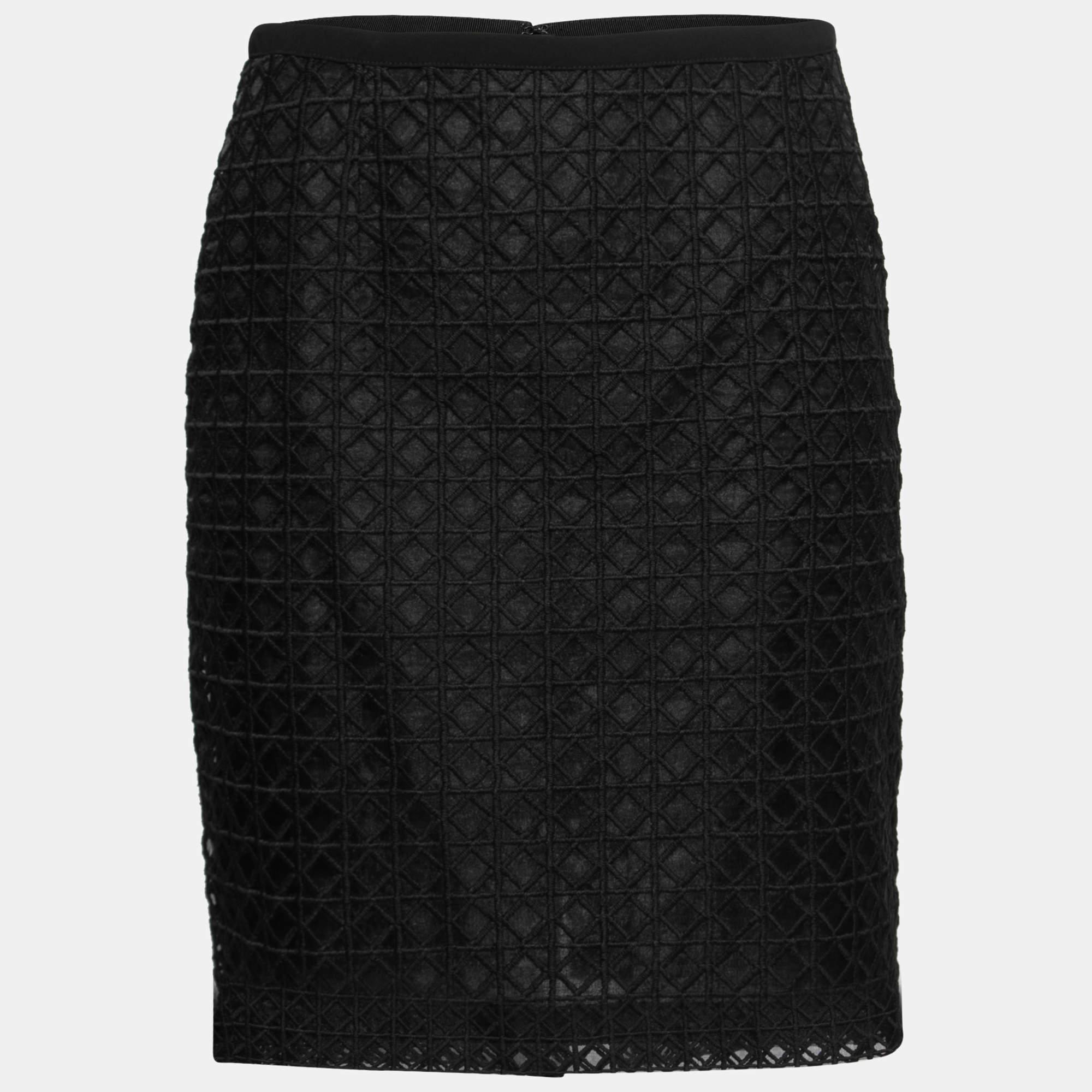 Pre Owned Moschino Black Geometric Embroidered Organza Knee-Length Skirt M