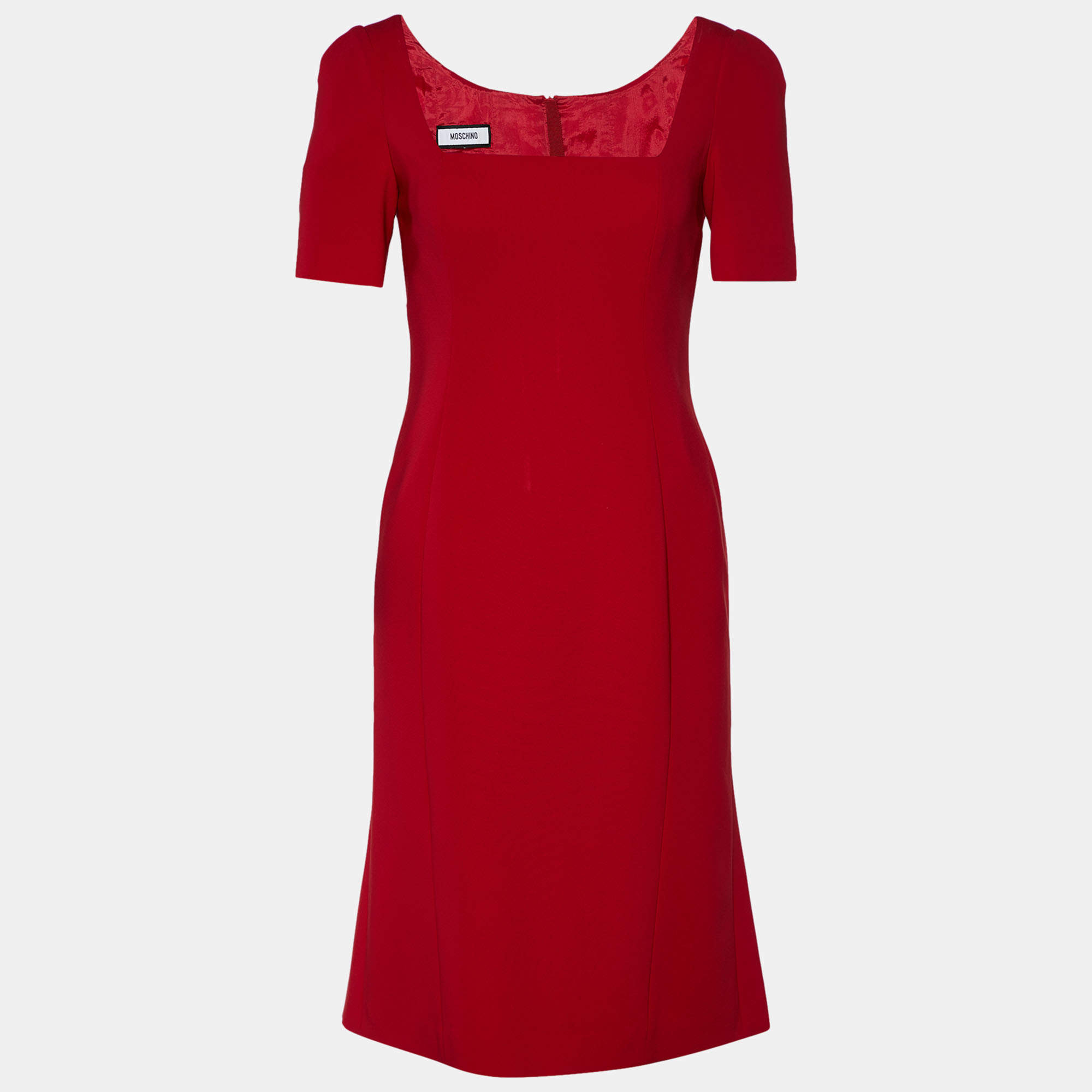 Pre Owned Moschino Red Crepe Paneled Back Mini Dress S