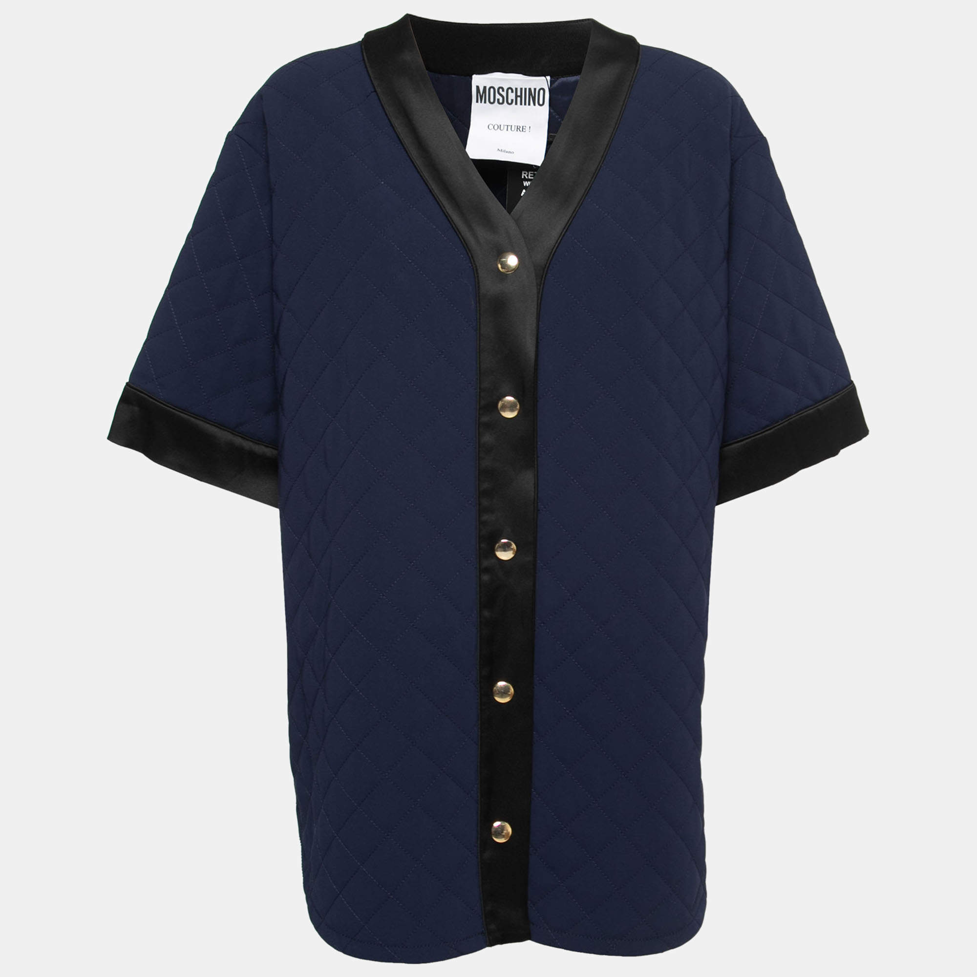Moschino Couture Navy Blue Quilted Button Front Jacket L