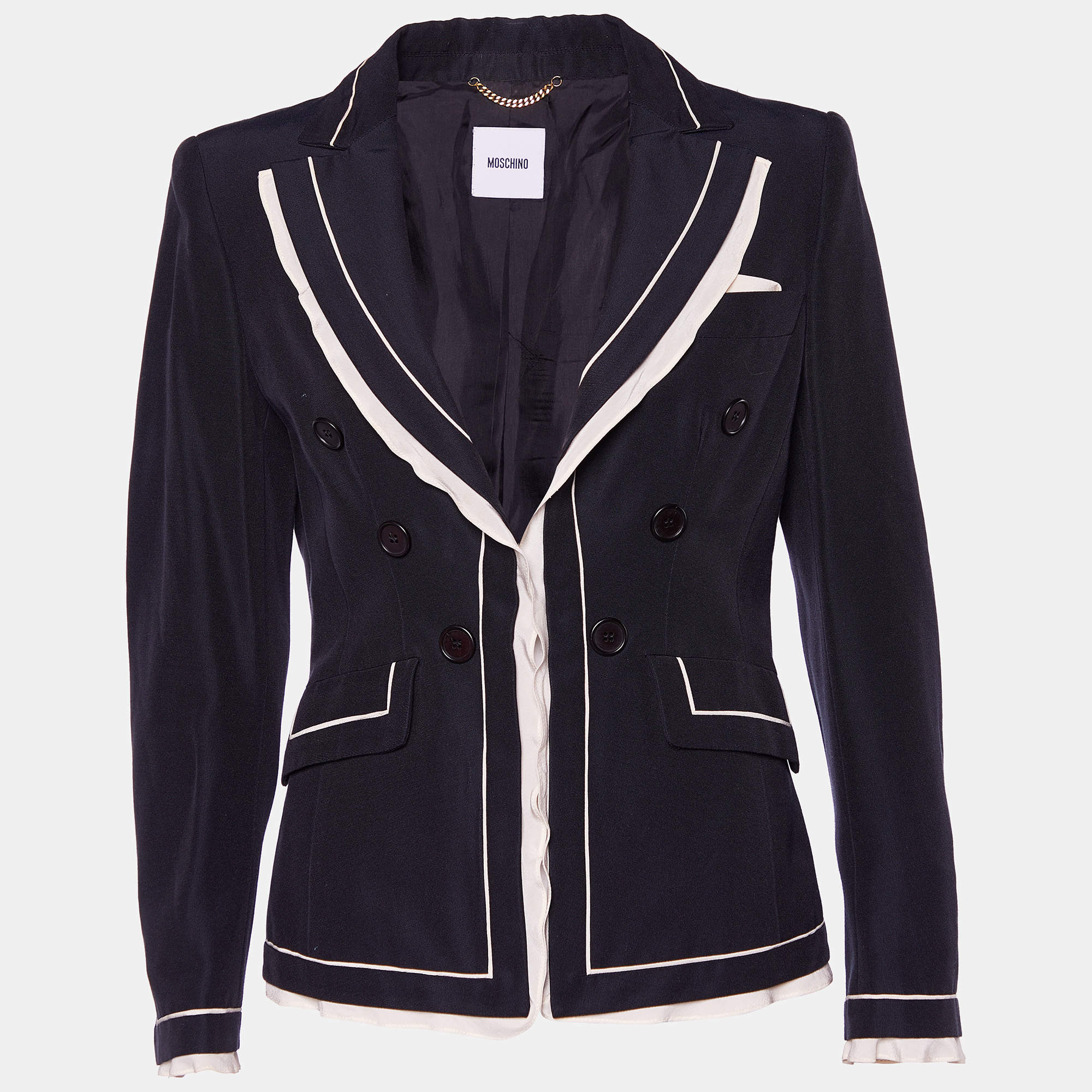 Moschino Black Cotton & Silk Contrast Trim Open Jacket M