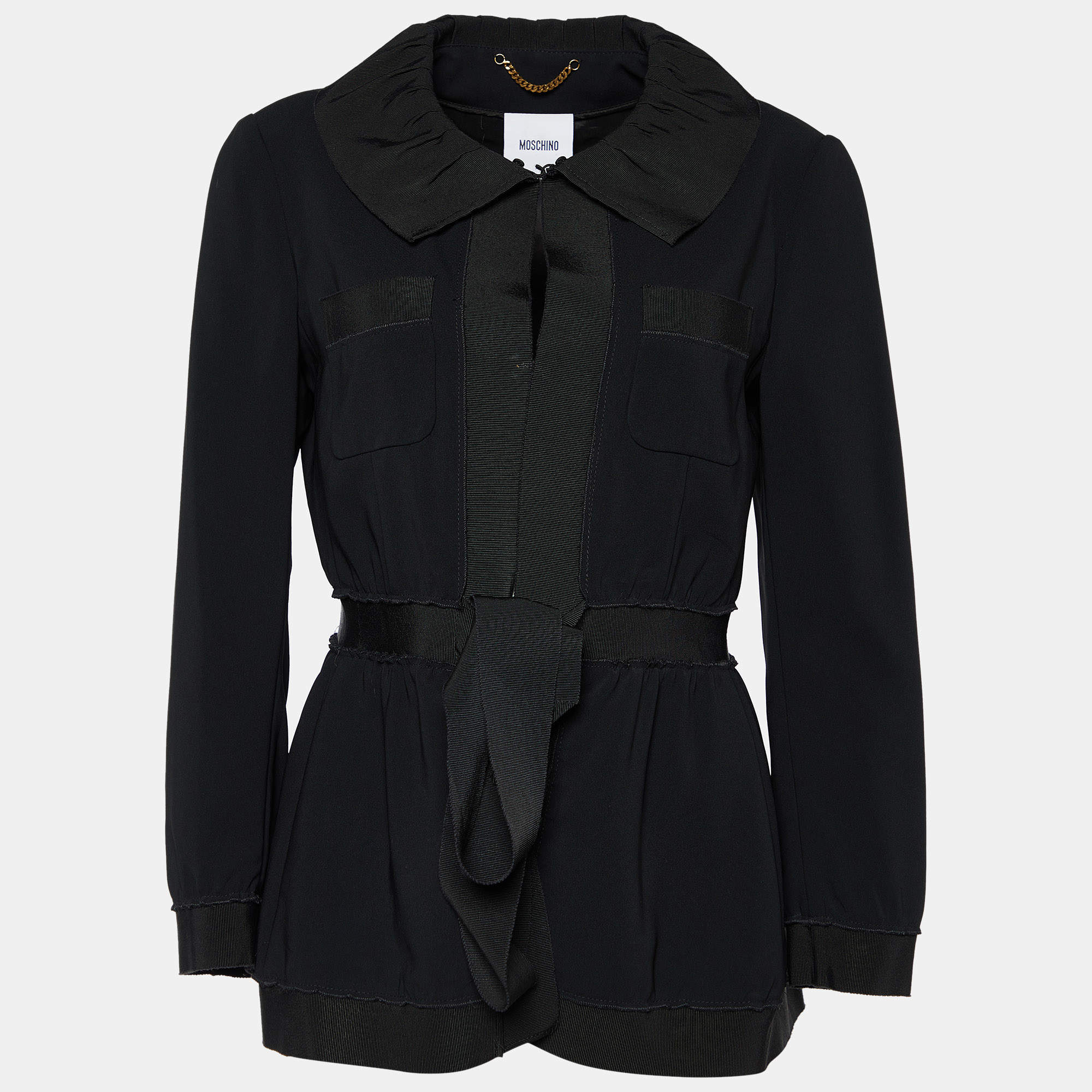 Moschino Black Crepe Tie Detail Jacket M