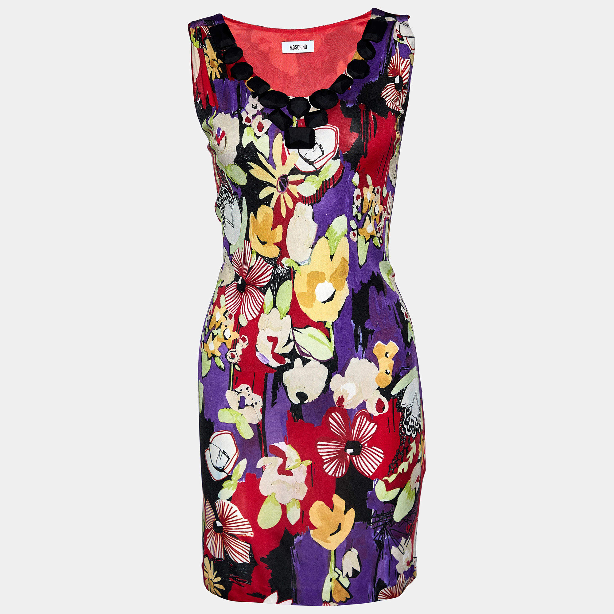 Pre Owned Moschino Multicolor Printed Jersey Sleeveless Shift Dress M