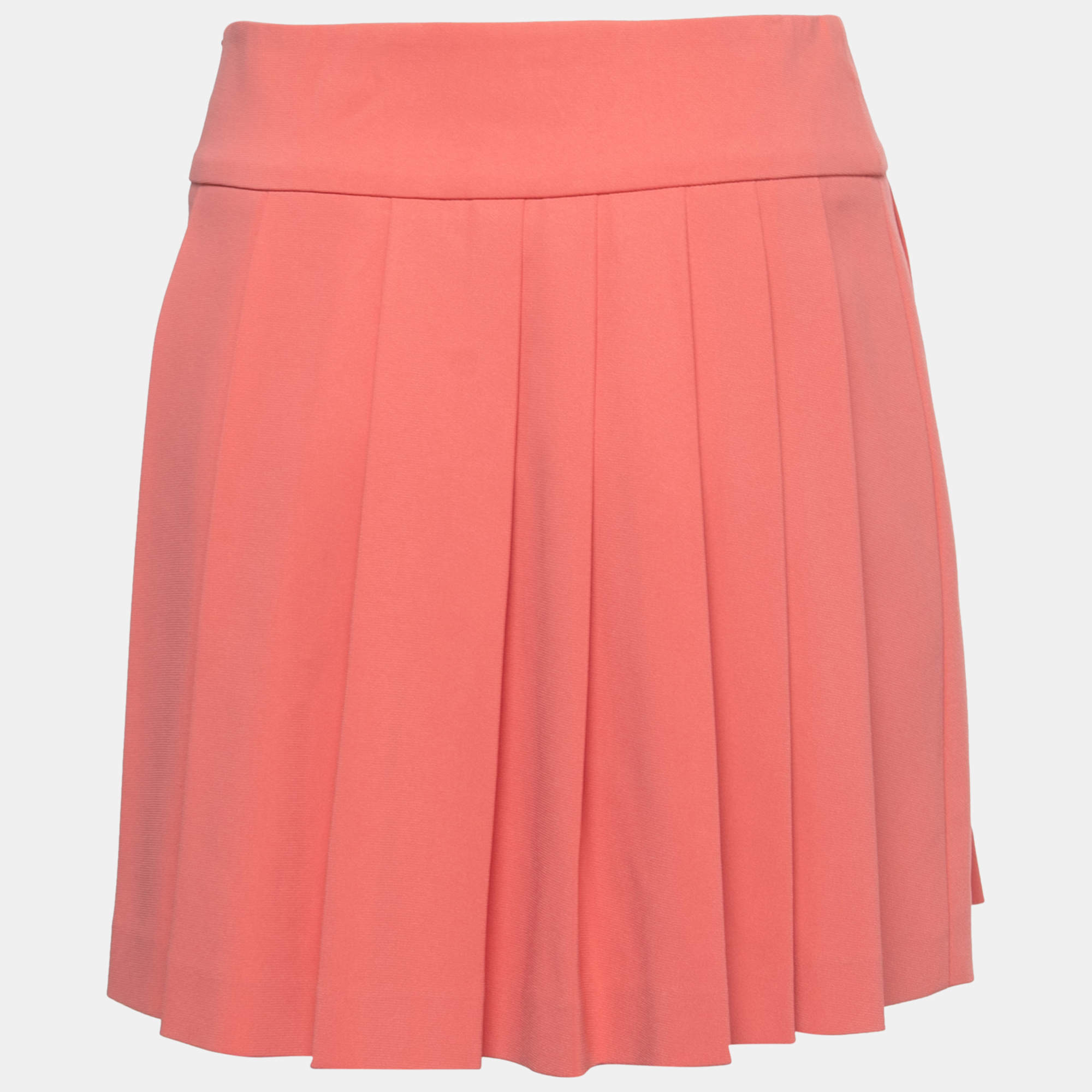 Pre Owned Moschino Pink Crepe Pleated Mini Skirt S