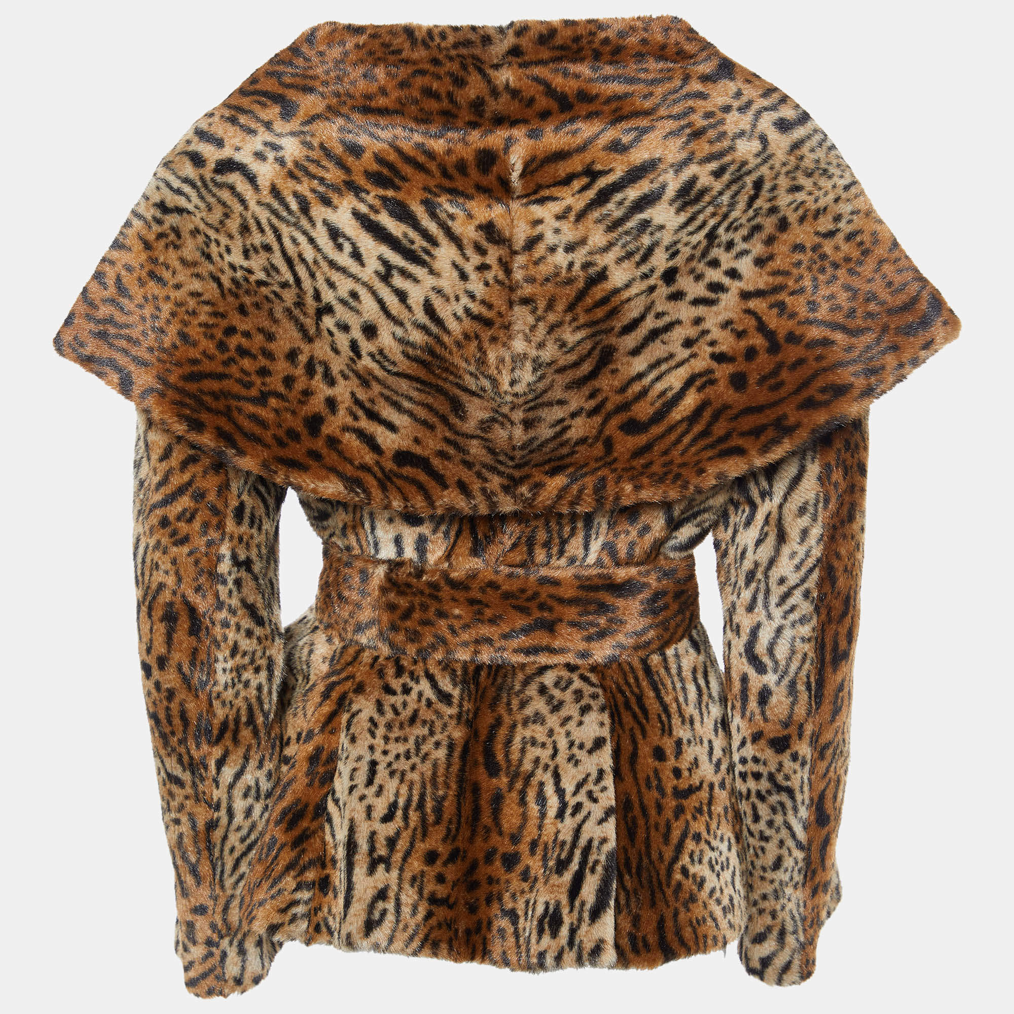 Moschino Brown Leopard Printed Faux Fur Belted Jacket M Moschino TLC