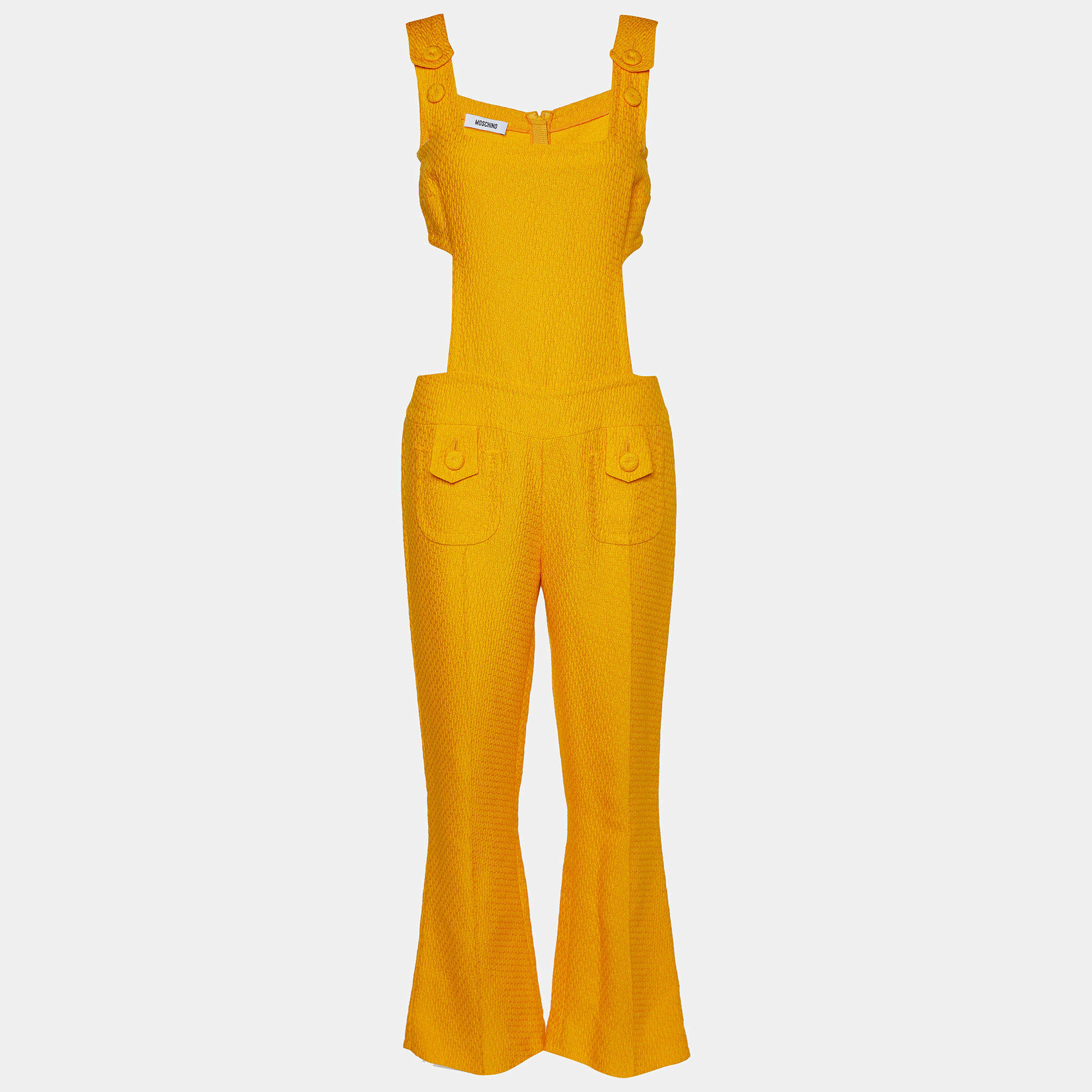 Pre Owned Moschino Yellow Textured Cotton Cutout Detail Jumpsuit S