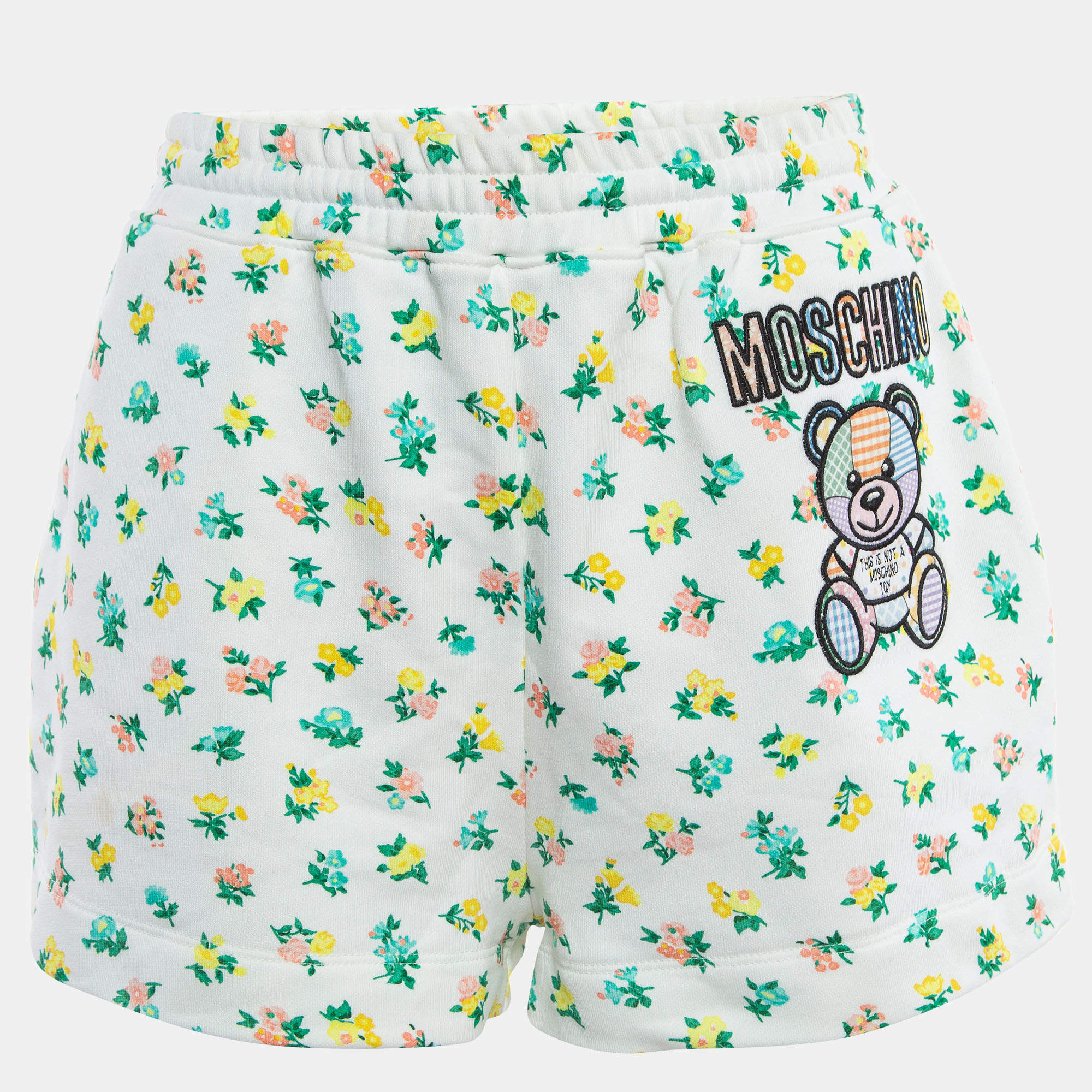 Pre Owned Moschino White Floral Printed Shorts M