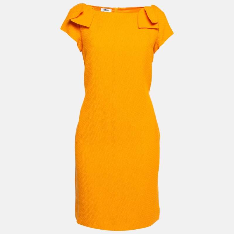 Moschino Orange Textured Cotton Blend Tulip Petal Sheath Dress M