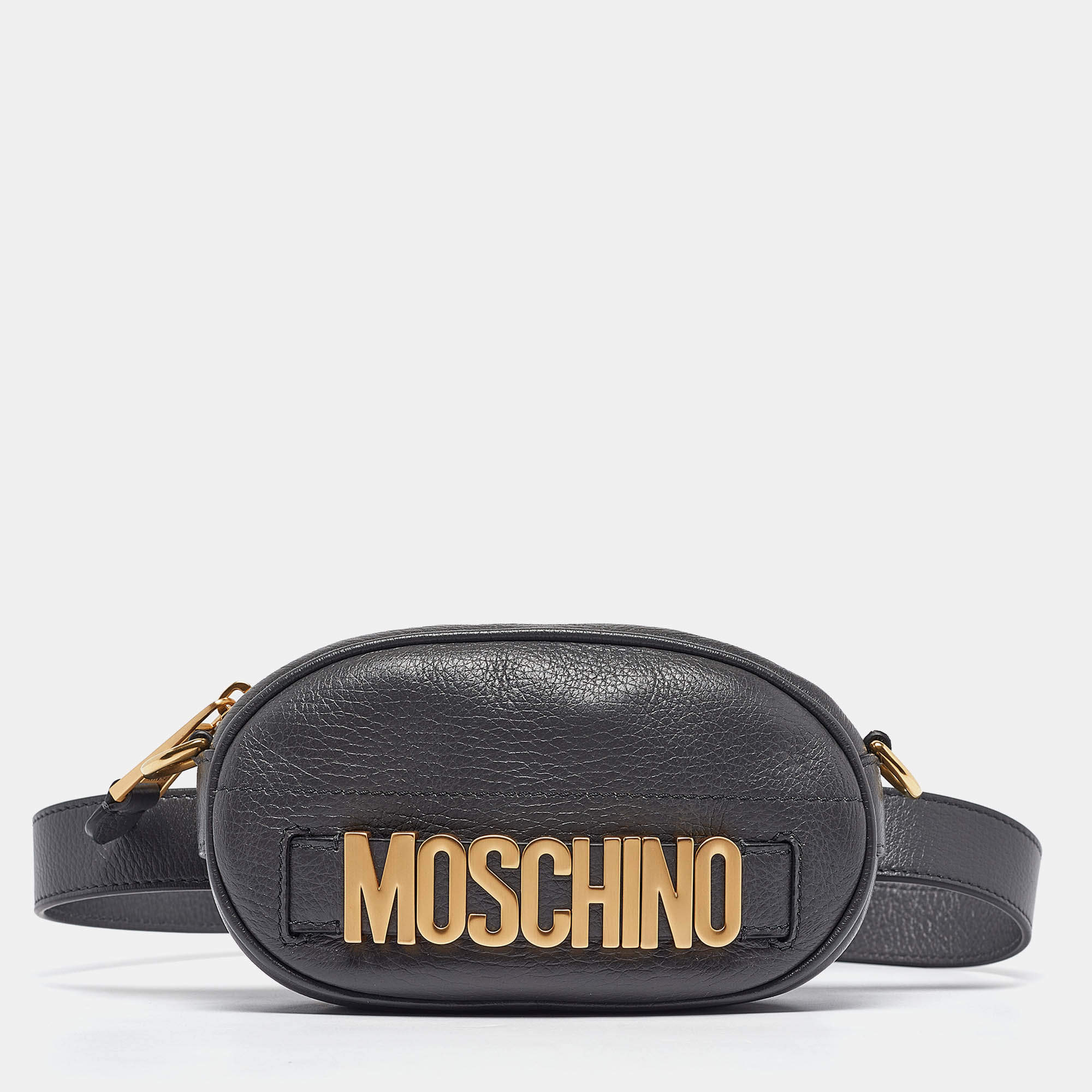 Pre Owned Moschino Grey Leather Mini Classic Logo Belt Bag