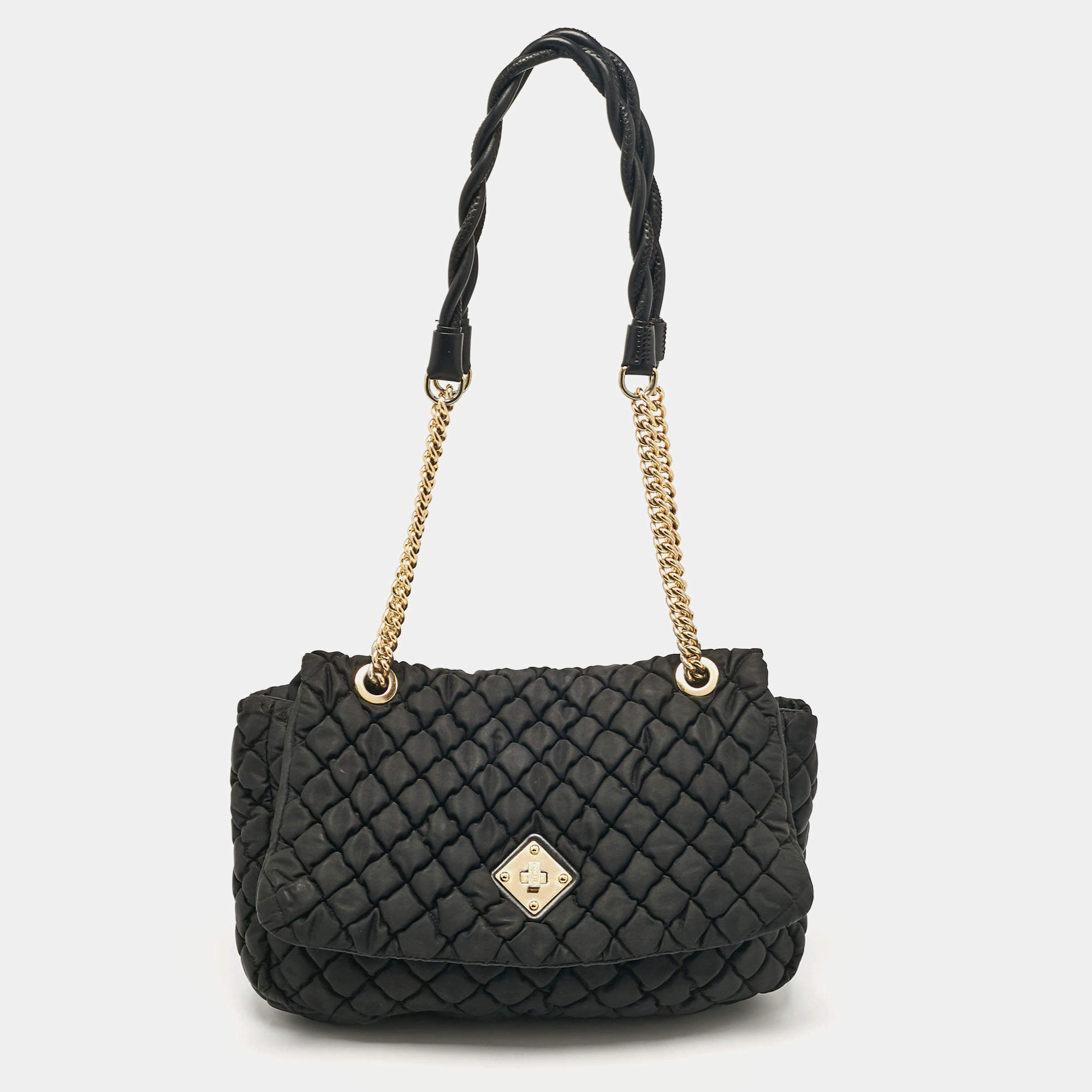 Moschino Black Quilted Nylon Flap Bag