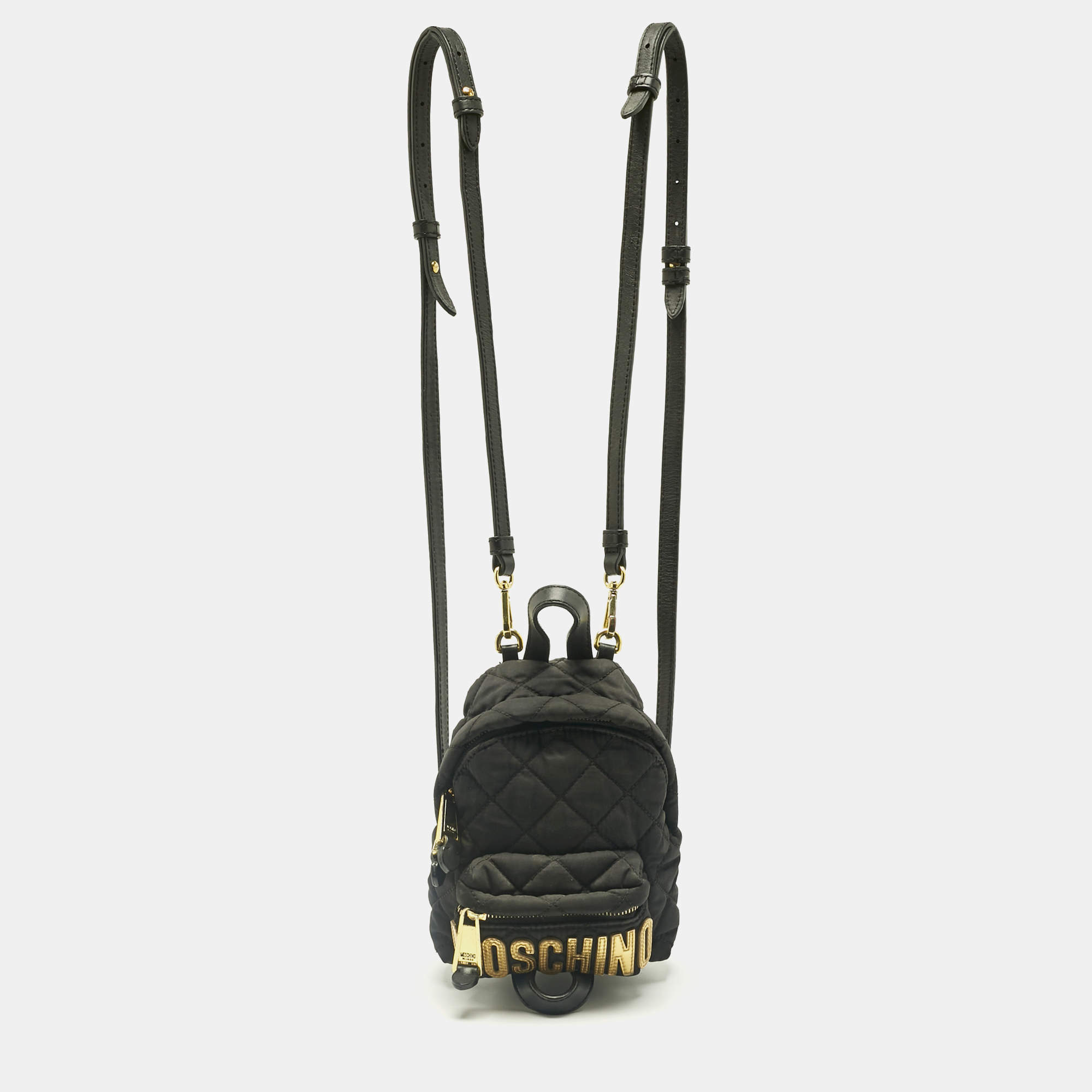 Pre Owned Moschino Black Quilted Nylon Mini Classic Logo Backpack