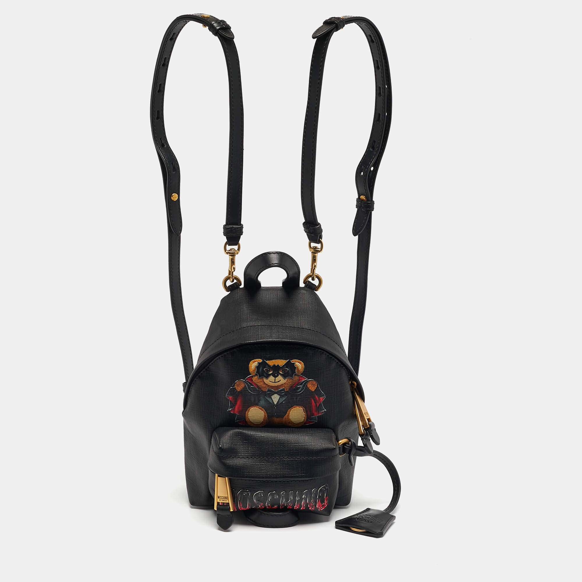 مملوكة مسبقًا Moschino Jeremy Scott Bat Teddy Bear Mini Black Coated Canvas Backpack
