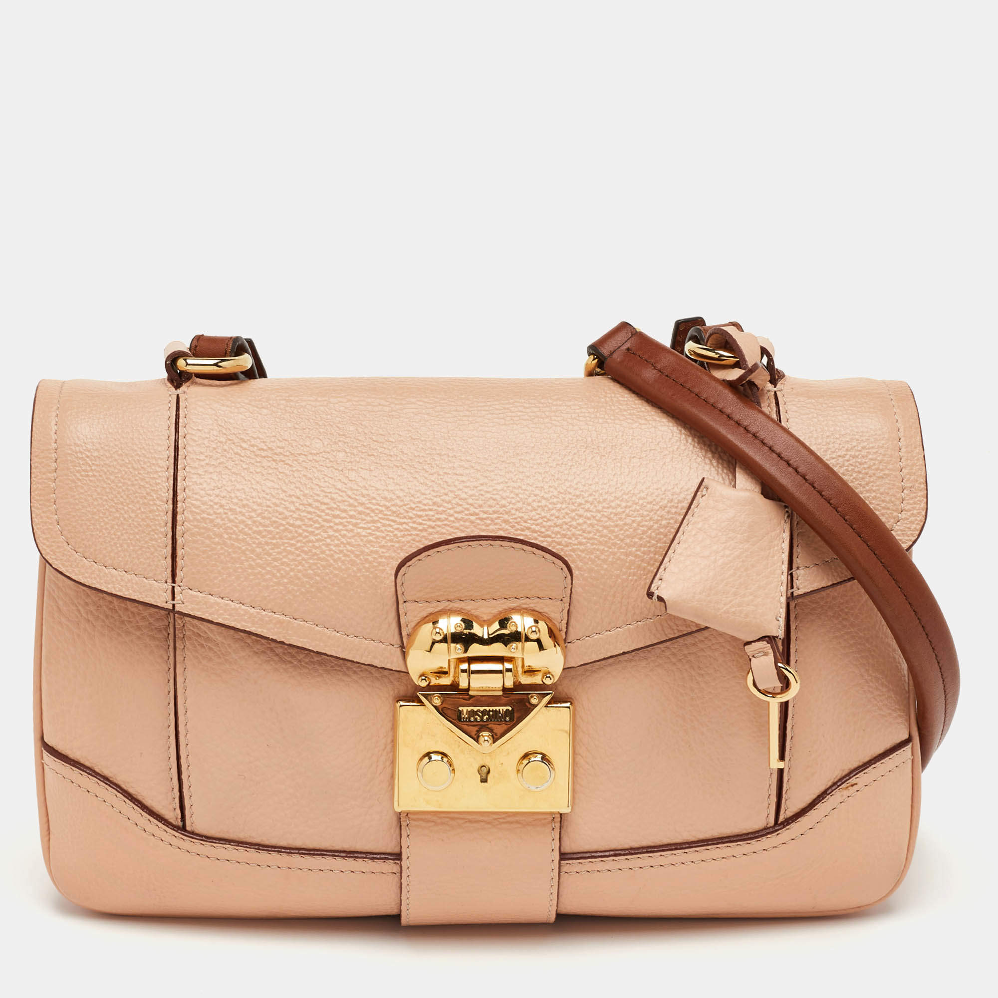 مملوكة مسبقًا Moschino Hidden Lock Beige/Brown Leather Shoulder Bag