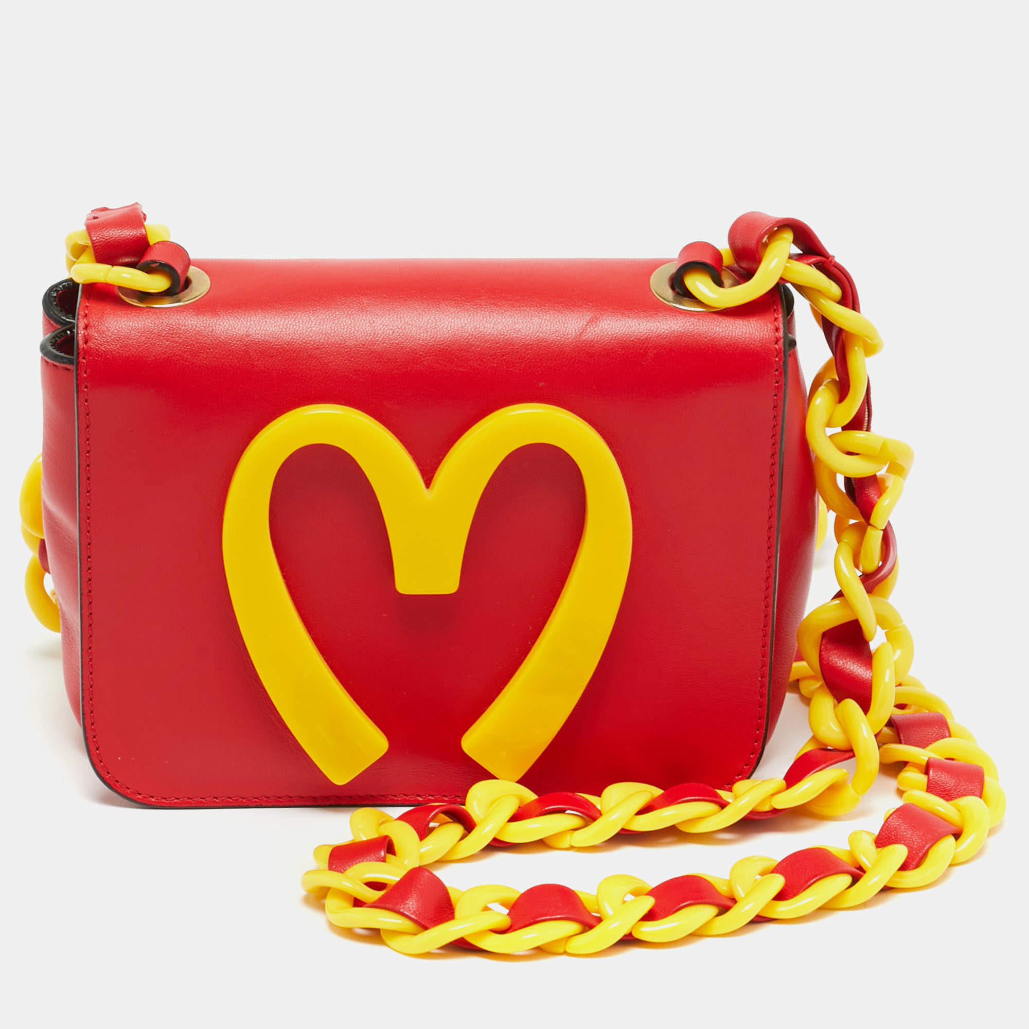 Pre Owned Moschino McDonald's Red/Yellow Leather Flap Crossbody Bag