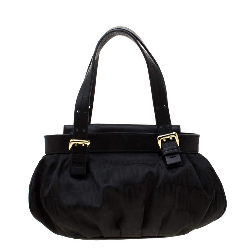 Pre Owned Moschino Black Signature Nylon and Leather Hobo