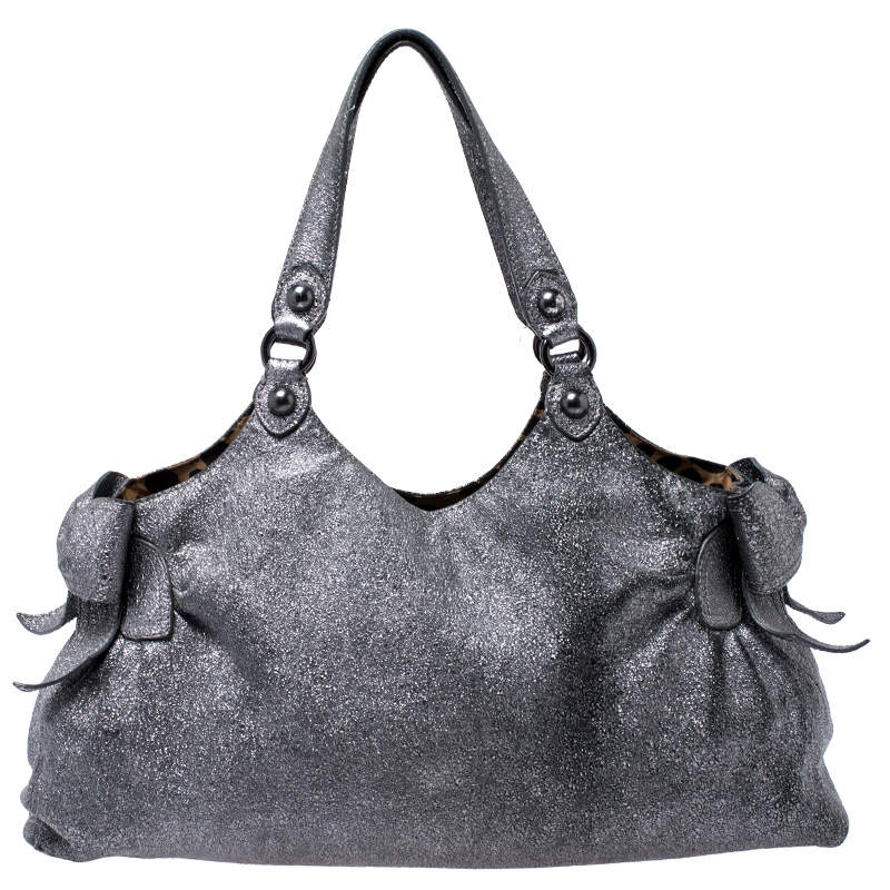 Pre Owned Moschino Silver Glitter Leather Cheap and Chic Tote