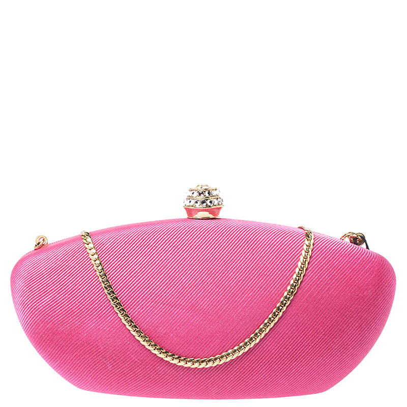 Pre Owned Moschino Pink Canvas Chain Clutch