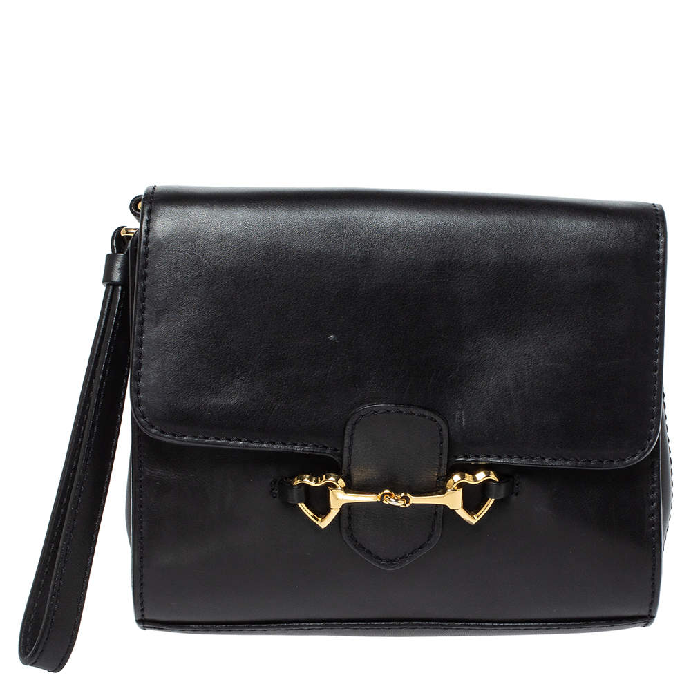 Pre Owned Moschino Black Leather Wristlet Clutch