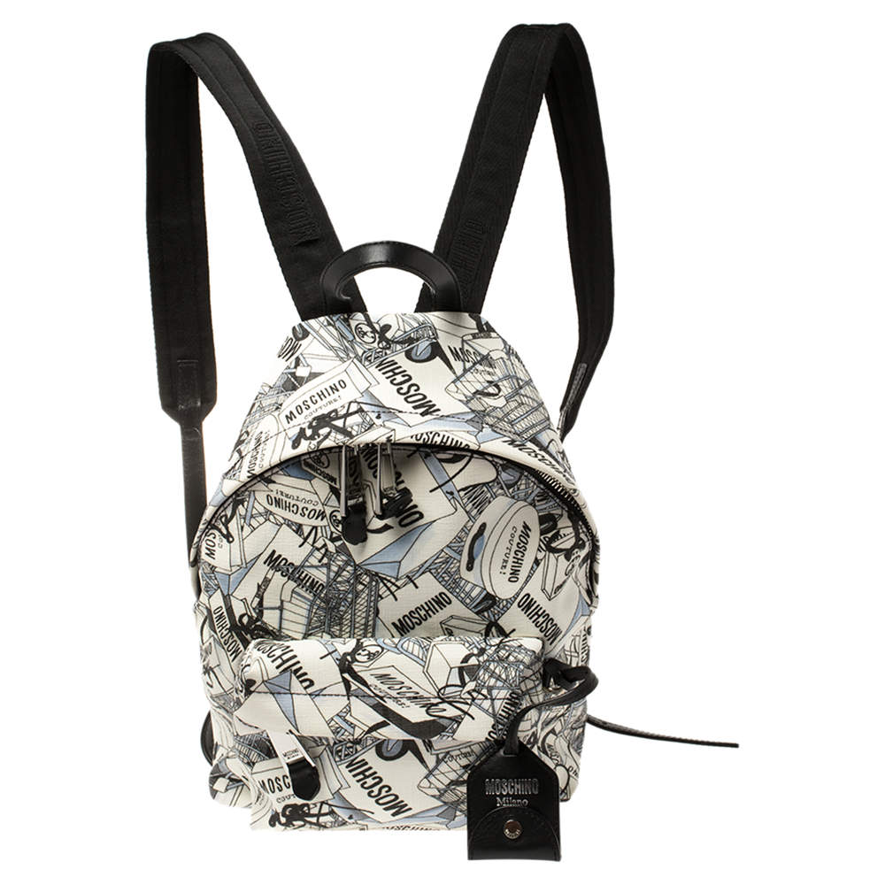 Pre Owned Moschino Multicolor Printed Coated Canvas Front Pocket Backpack