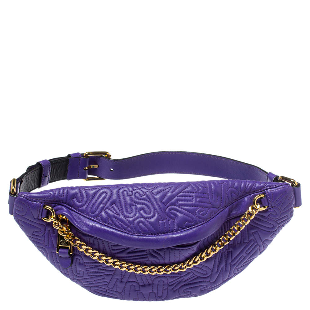 Pre Owned Moschino Purple Embossed Leather Chain Belt Bag