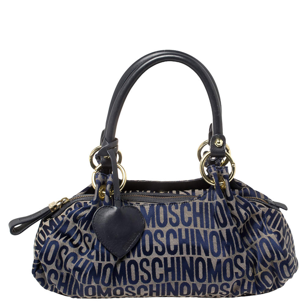 Moschino Blue Monogram Canvas and Leather Satchel 