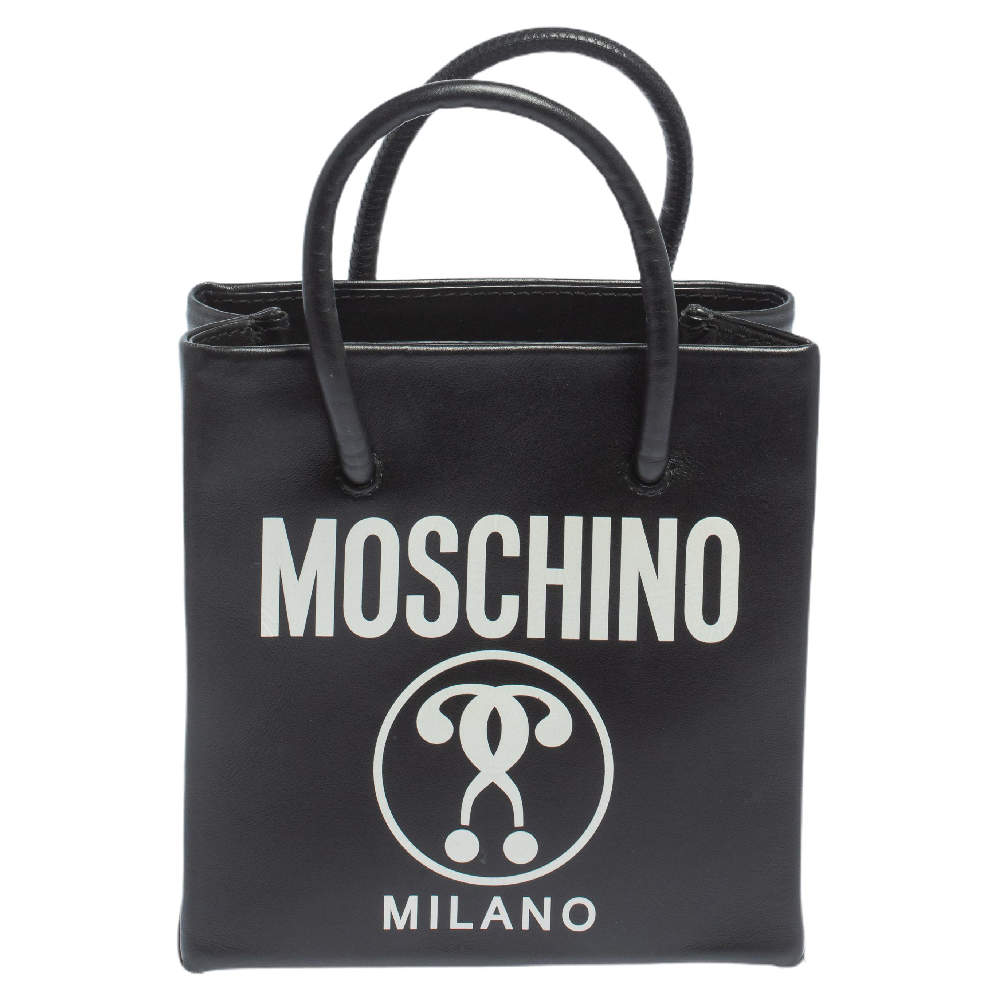 Pre Owned Moschino Black Signature Leather Mini Vertical Tote 