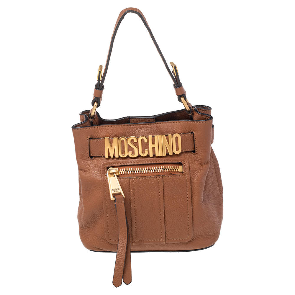 Moschino Brown Leather Logo Hobo