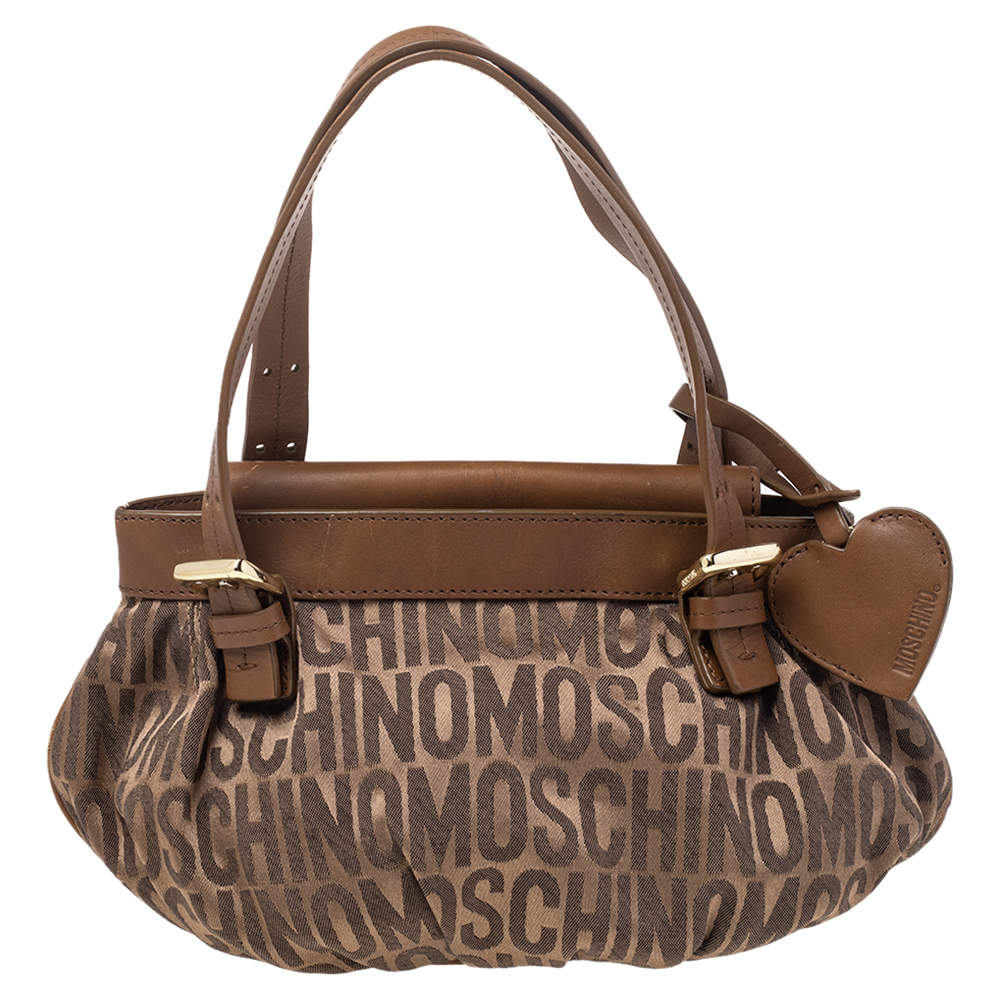 Pre Owned Moschino Brown Monogram Canvas And Leather Tote