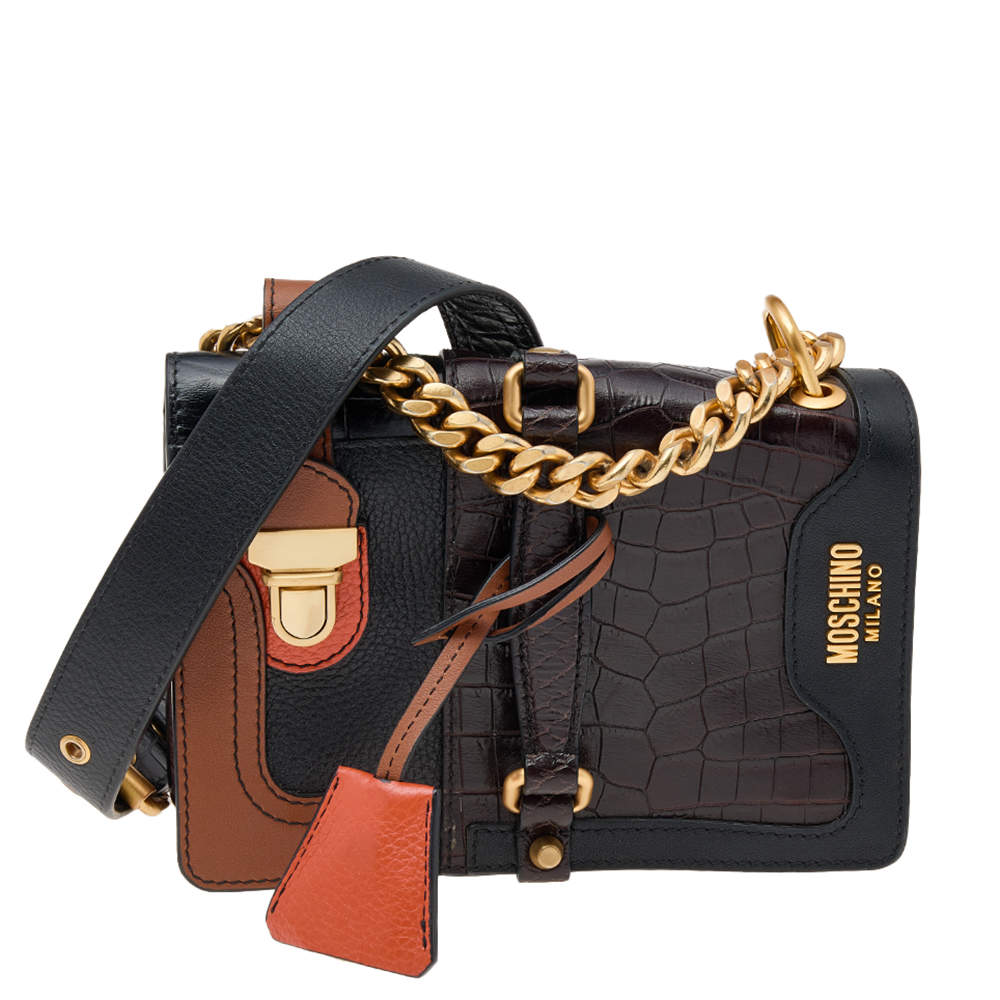 Pre Owned Moschino Multicolor Exotic Embossed Patchwork Leather Jeremy Scott Shoulder Bag