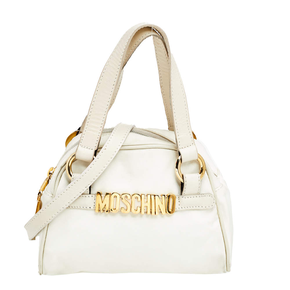 Pre Owned حقيبة كروس موسكينو جلد ونايلون أوف وايت