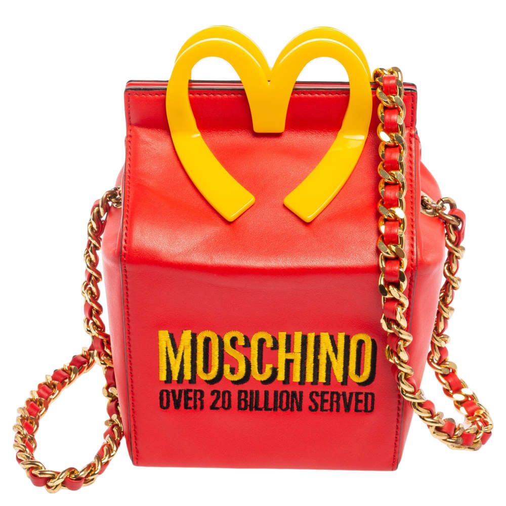 Moschino Red/Yellow Leather French Fry Chain Crossbody Bag Moschino