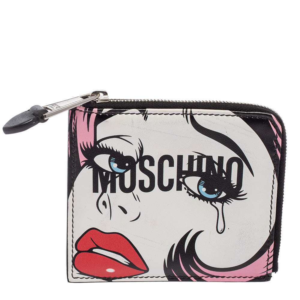 Pre Owned Moschino Multicolor Teary Eyes Graphic Zip Around Purse 