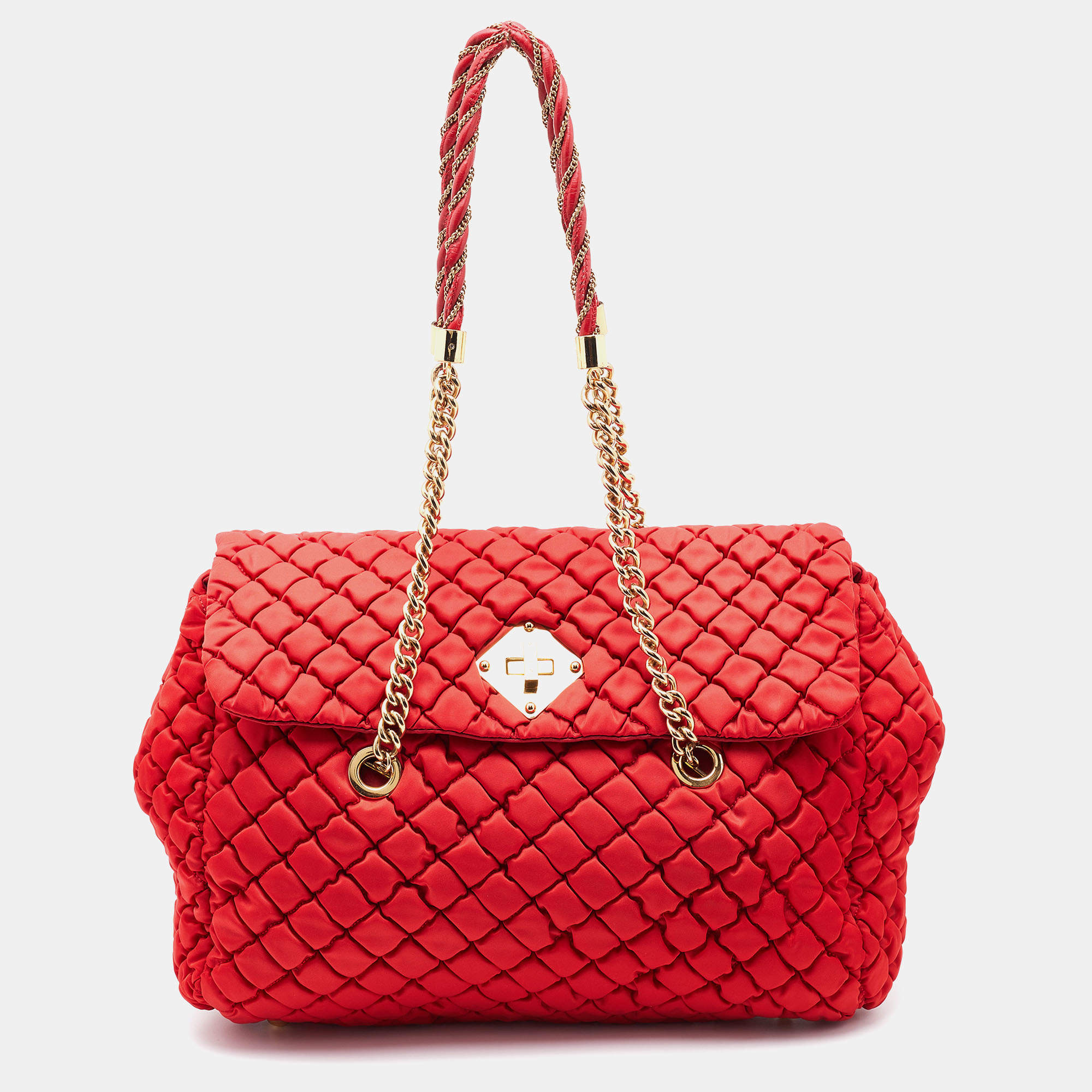 Pre Owned Moschino Red Quilted Fabric Satchel