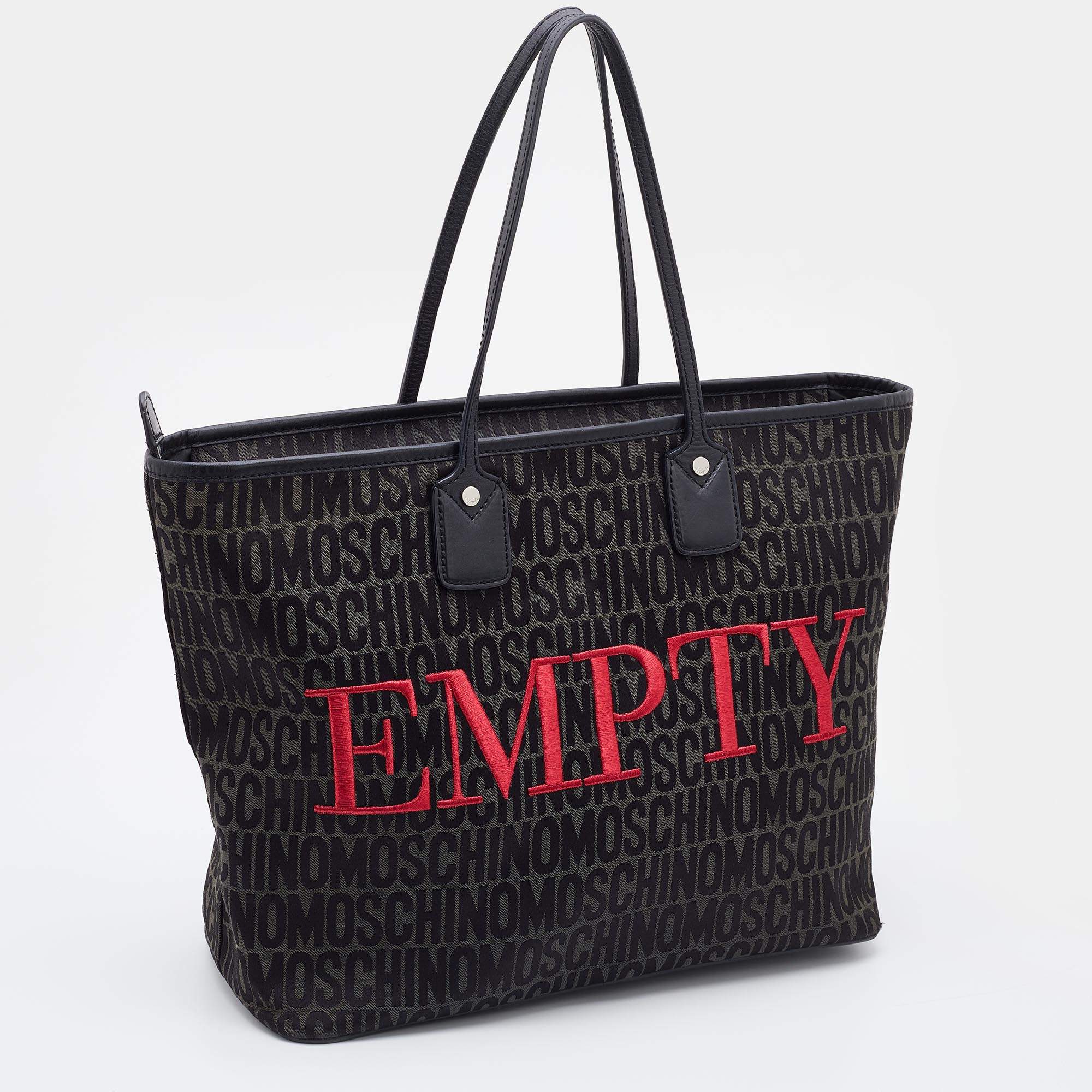 Moschino Black Signature Canvas and Leather Shopper Tote