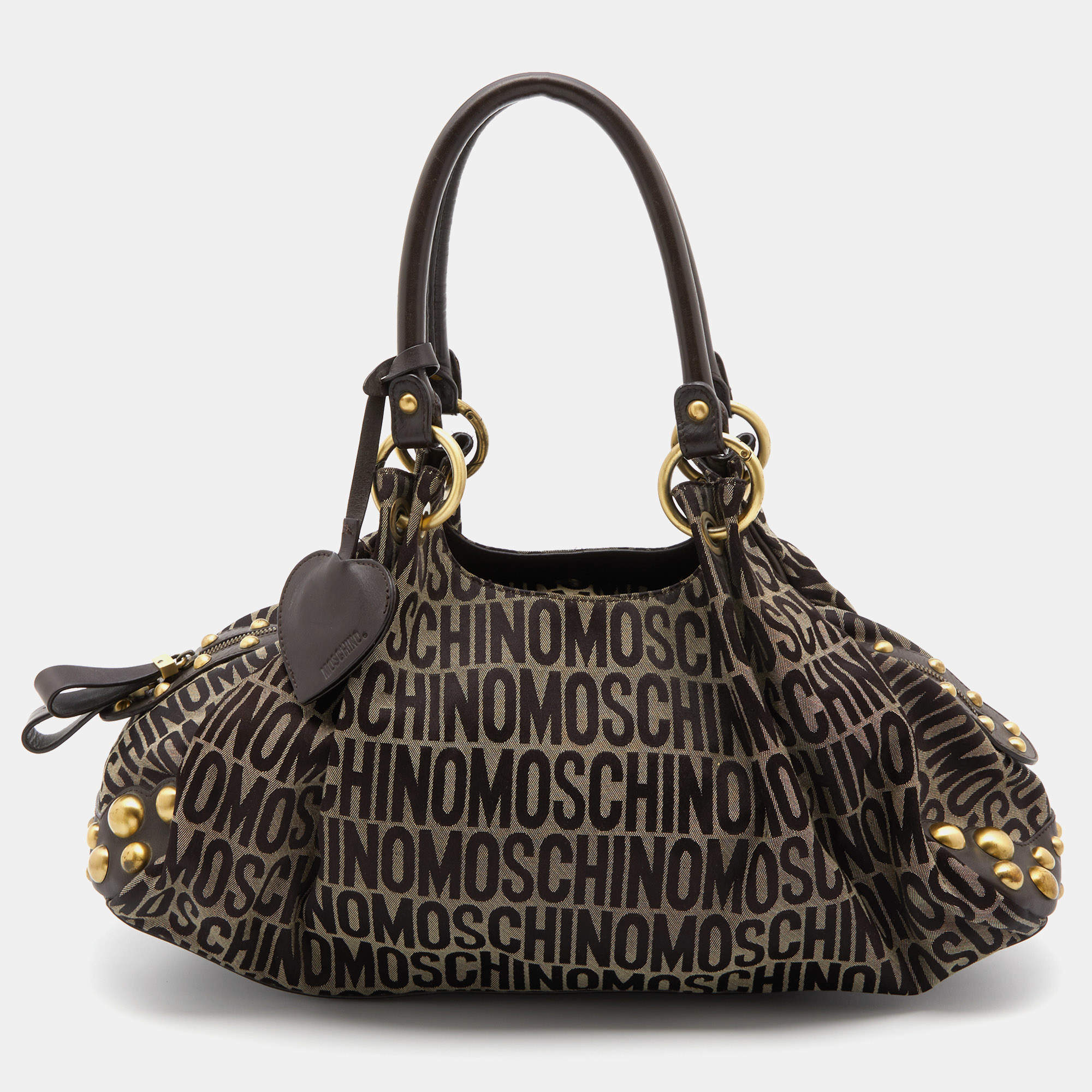 Moschino Brown/Beige Monogram Canvas and Leather Satchel
